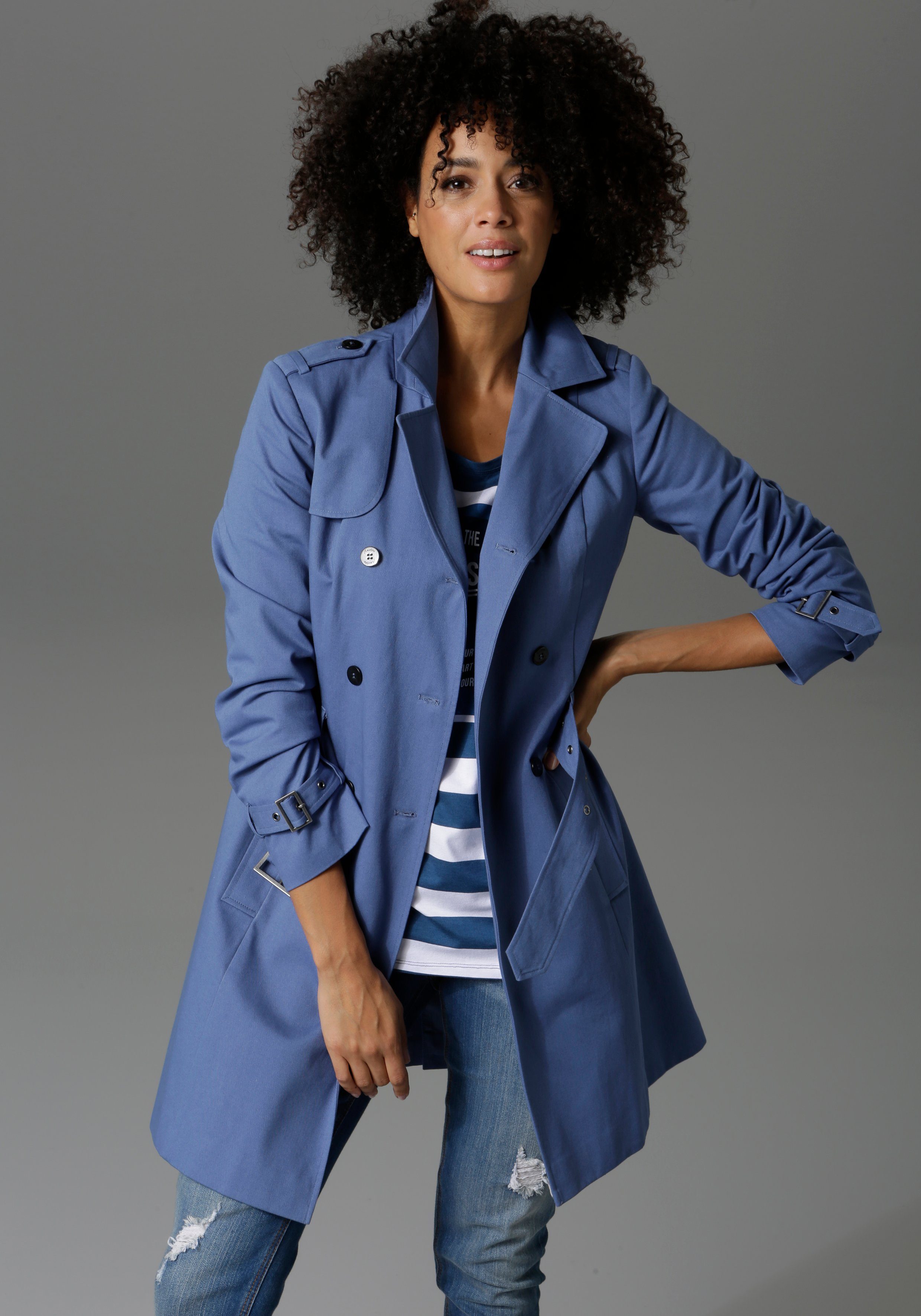 Aniston CASUAL Trenchcoat mit Gürtel zum Regulieren rauchblau