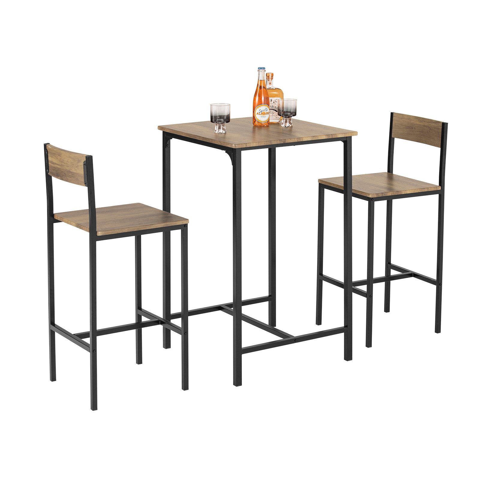 SoBuy 3-teilig Bartisch mit 2 Barhockern Esszimmer MDF Metall Natur OGT27-N günstig online kaufen