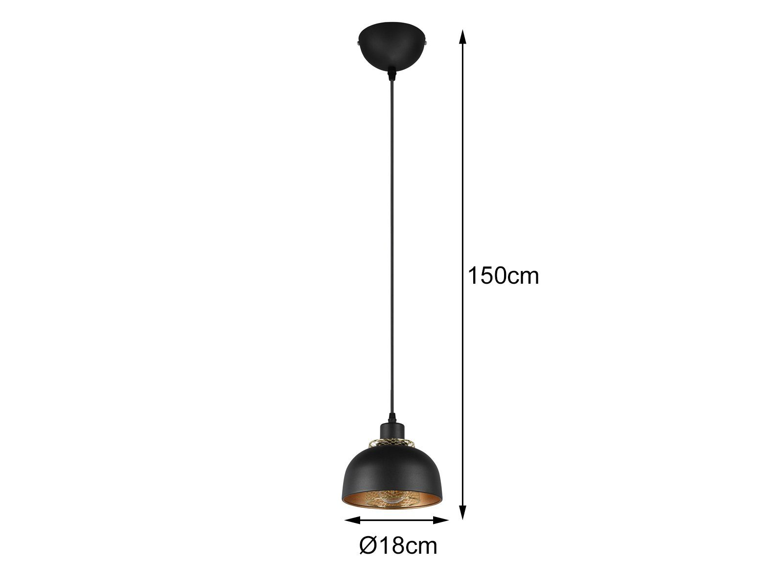 Schwarz LED Pendelleuchte, Esstischlampe Gold, einflammig LED Designer über Dimmfunktion, wechselbar, Kücheninsel 18cm warmweiß, meineWunschleuchte