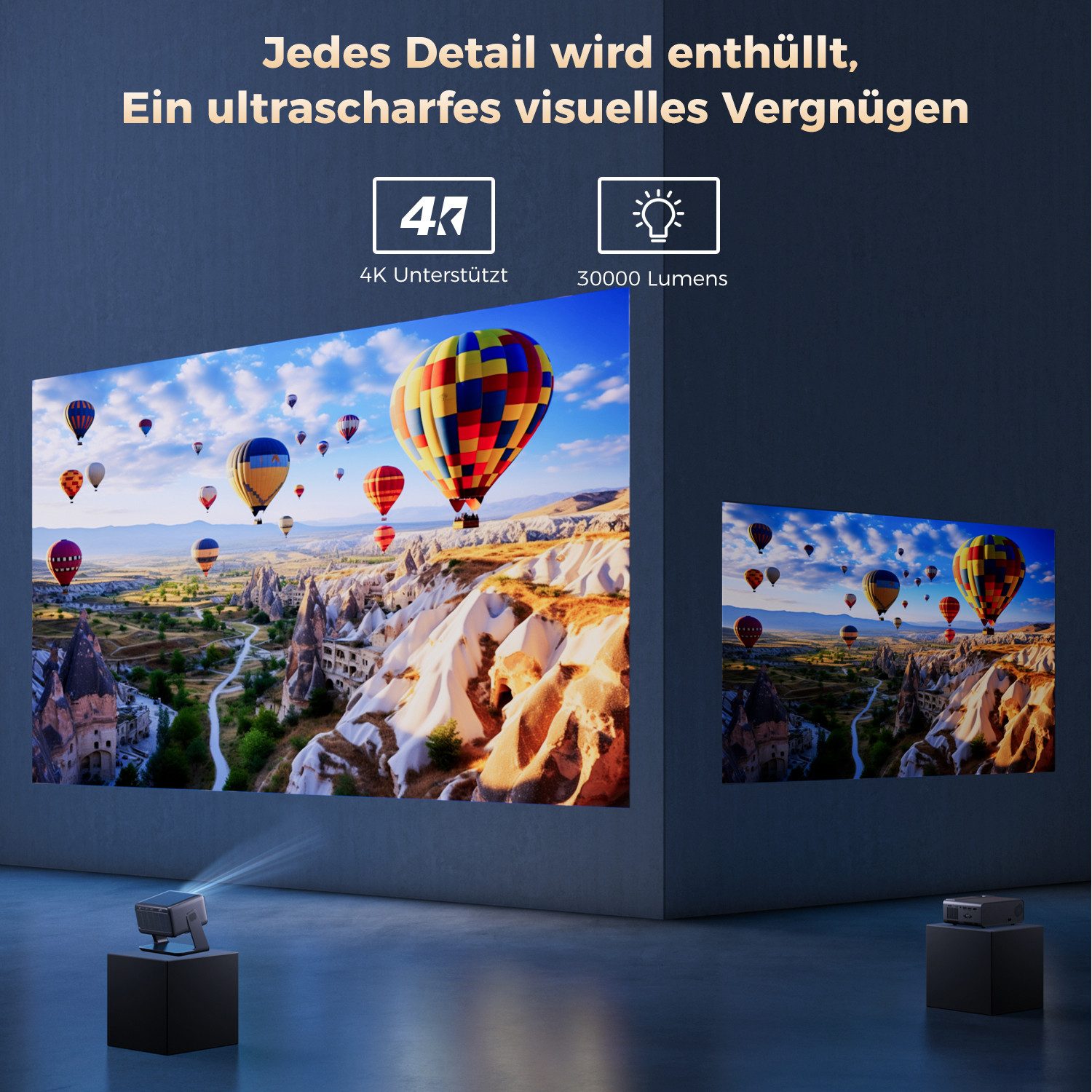 AMEELA AMEELA AC321 Beamer 4K Mit Netflix und Dolby Audio (Autofokus) Beamer (30000 lm, 10000:1, 3840x2160 px, Netflix Zertifizierung) grau