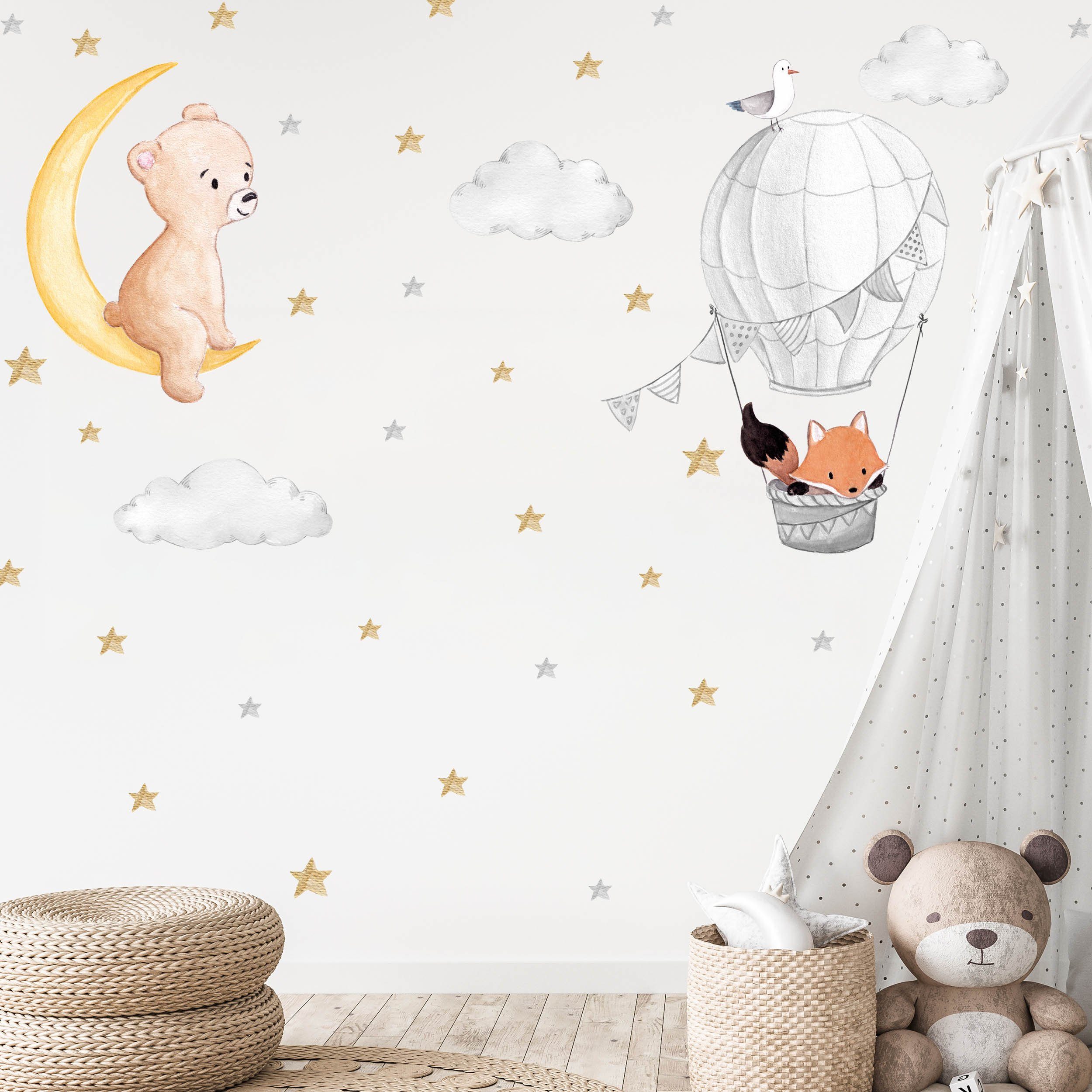 WANDKIND Wandtattoo Bär und Fuchs im Himmel V332