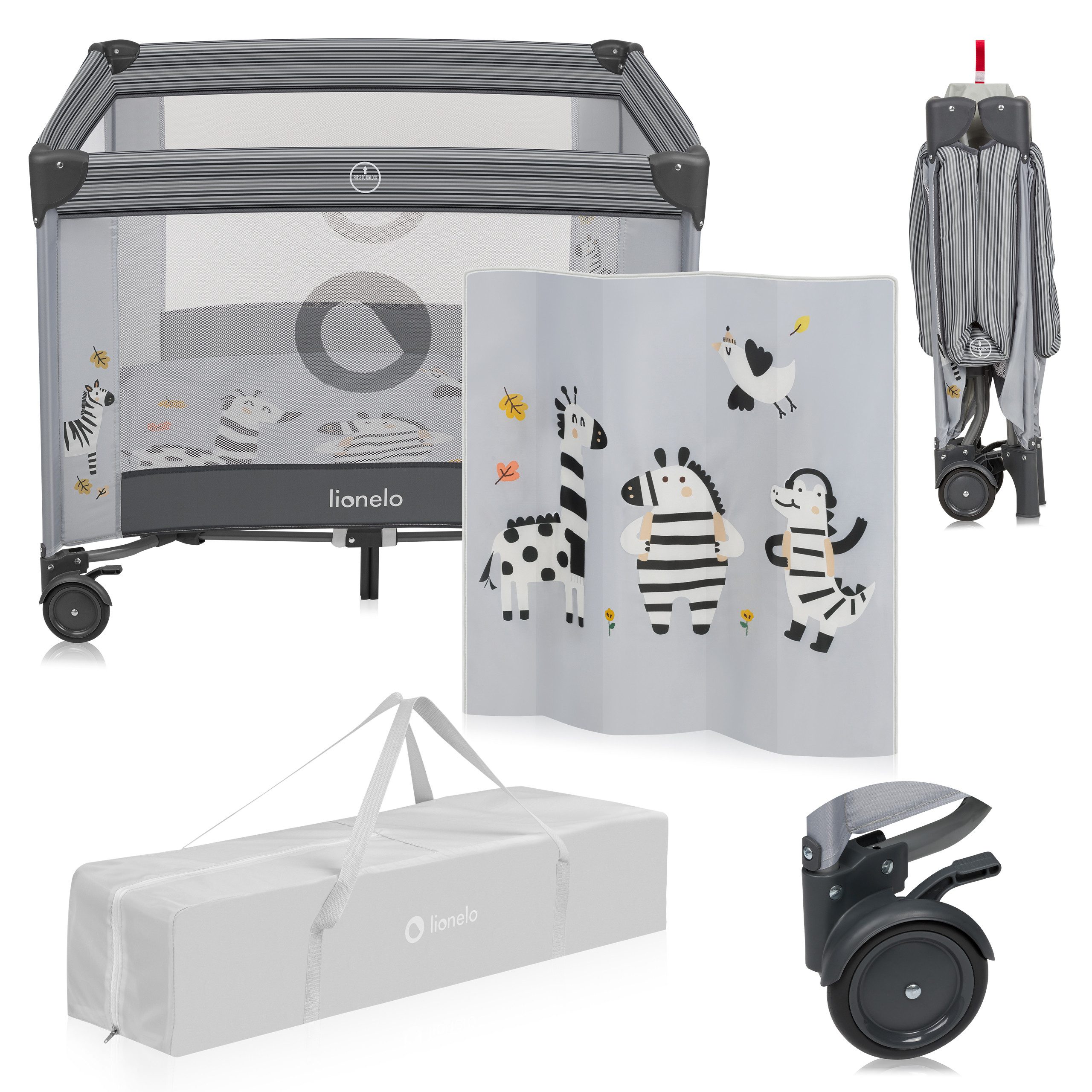 lionelo Laufgitter BONNIE (Set), Große Fläche, Seiteneingang, leicht klappbar, Transporttasche