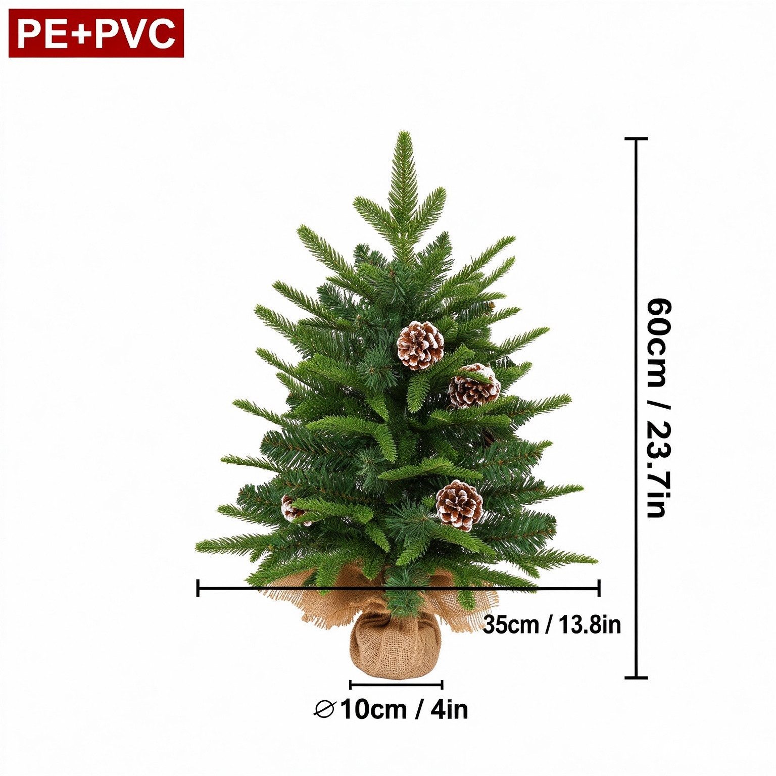 FIVMEN Künstlicher Weihnachtsbaum 60cm Höhe Tischchristbaum Weihnachtsdekobaum mit LED Lichterkette, Klein Christbaum Tannenbau mit Batteriebox und Basis – Bild 2 von 5