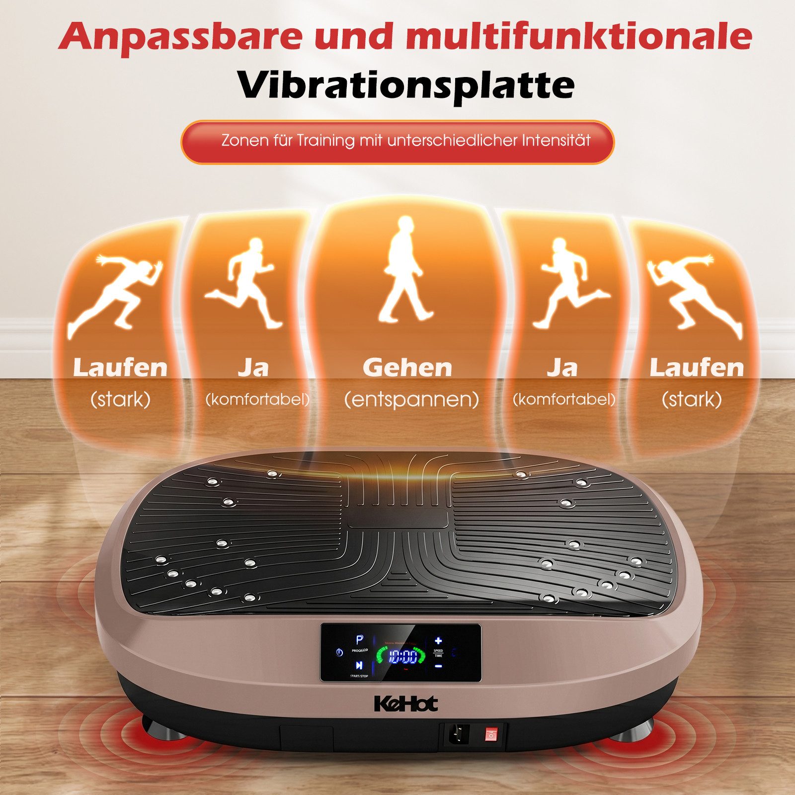 kehot Vibrationsplatte Vibrationsplatte für Ganzkörpertraining, LED Display & Fernbedienung, 200 W, 120 Intensitätsstufen, Leise Trainingsplatte mit Widerstands – Bild 3 von 5