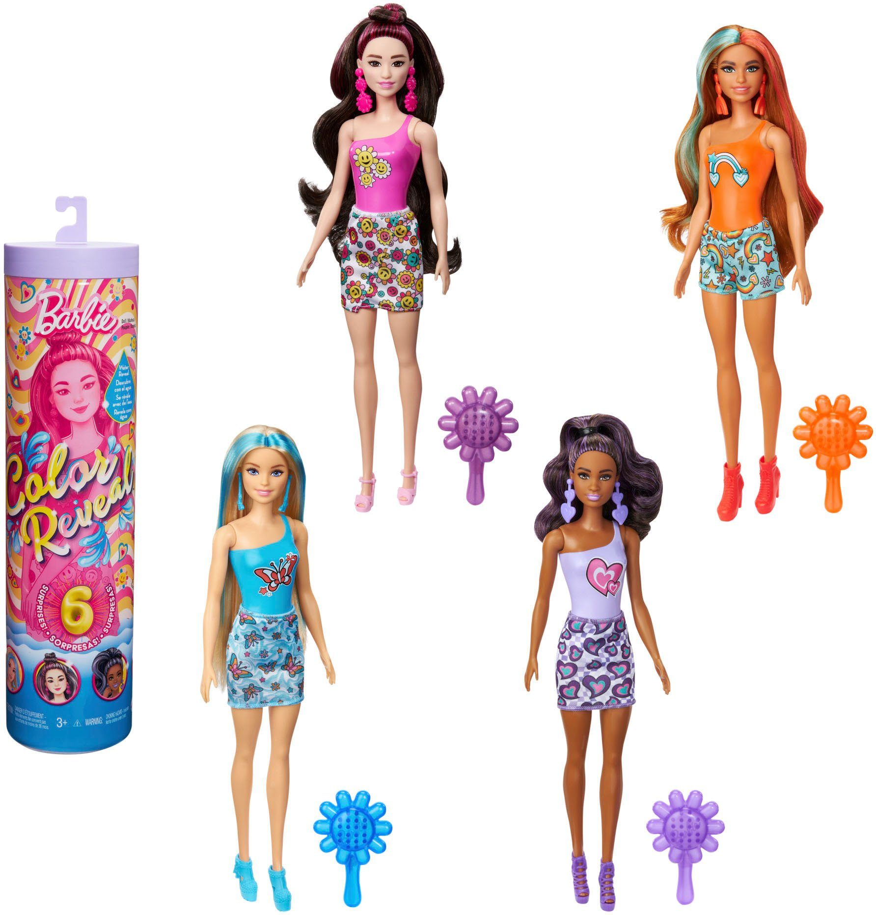 Barbie Anziehpuppe Color Reveal, Rainbow Groovy, mit Farbwechsel