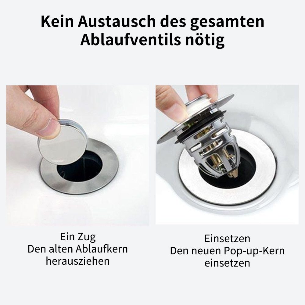 JASLIFE Waschbeckenstöpsel Pop Up Waschbeckenstöpsel 1er/2er Set, 32–40 mm, rostfrei & dicht, (1 St., Erhältlich als 1er oder 2er Set), Universell 32–40 mm, rostfrei, wasserdicht, mit Filtereinsatz