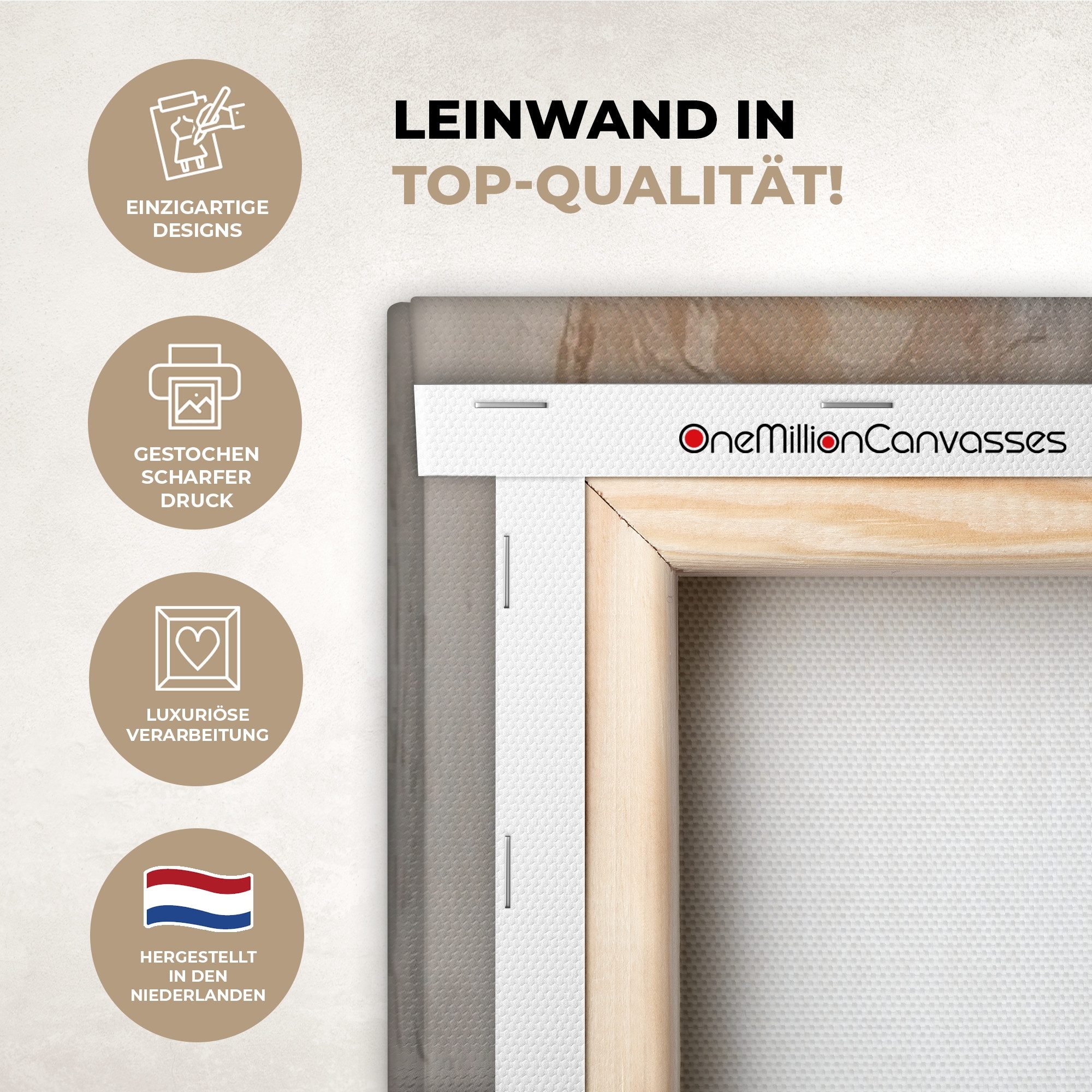 OneMillionCanvasses® Leinwandbild Panorama Farbe - Abstrakt - Beige - Kunst, Fotodruck (1 St), Wandbild, Deko Schlafzimmer Wohnzimmer Flur 60x20 cm