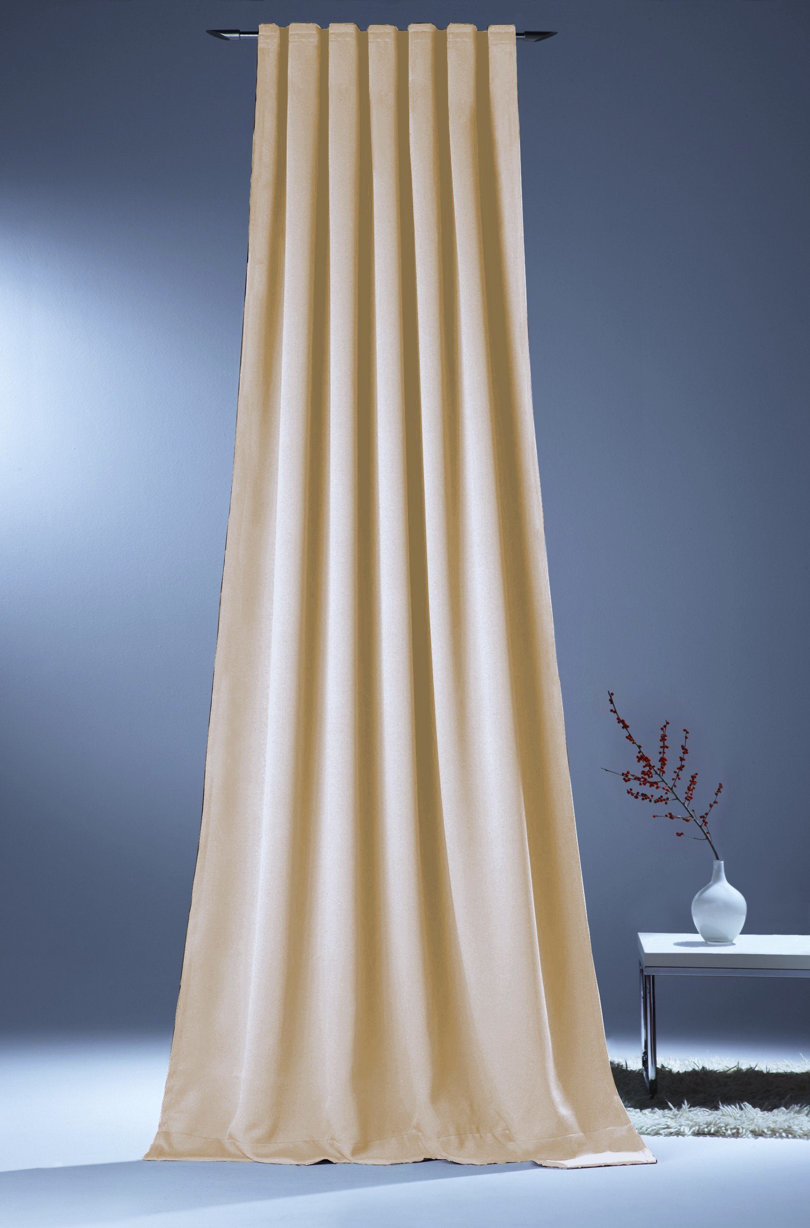 Verdunkelungsvorhang Verdunkelungsvorhang XXL BEIGE bis 350 cm lang, novumfix, verdunkelnd, Thermoeffekt, Verdunkelung, Energiesparen