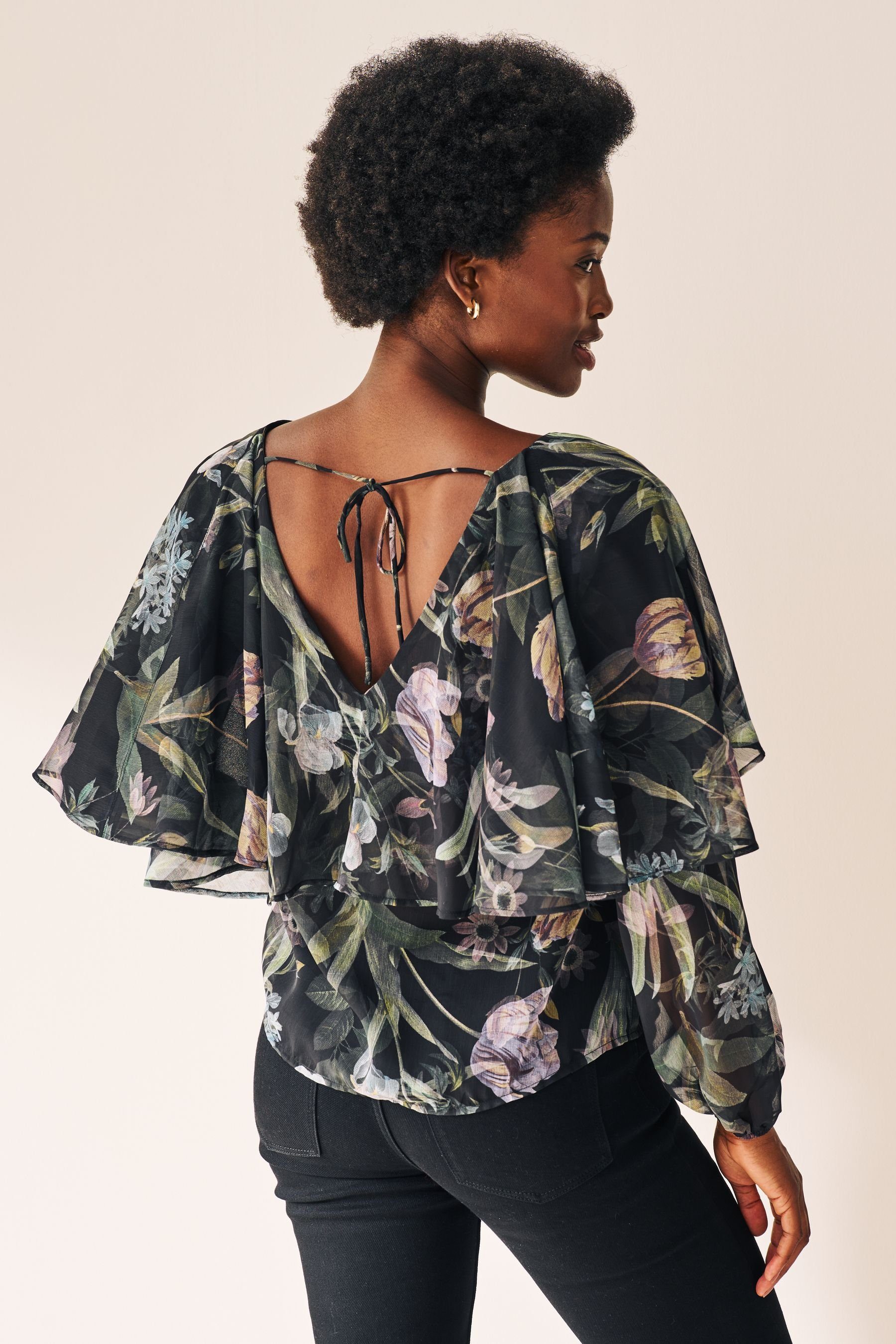 Next (1-tlg) Capebluse Langärmelige Langarmbluse Green Floral