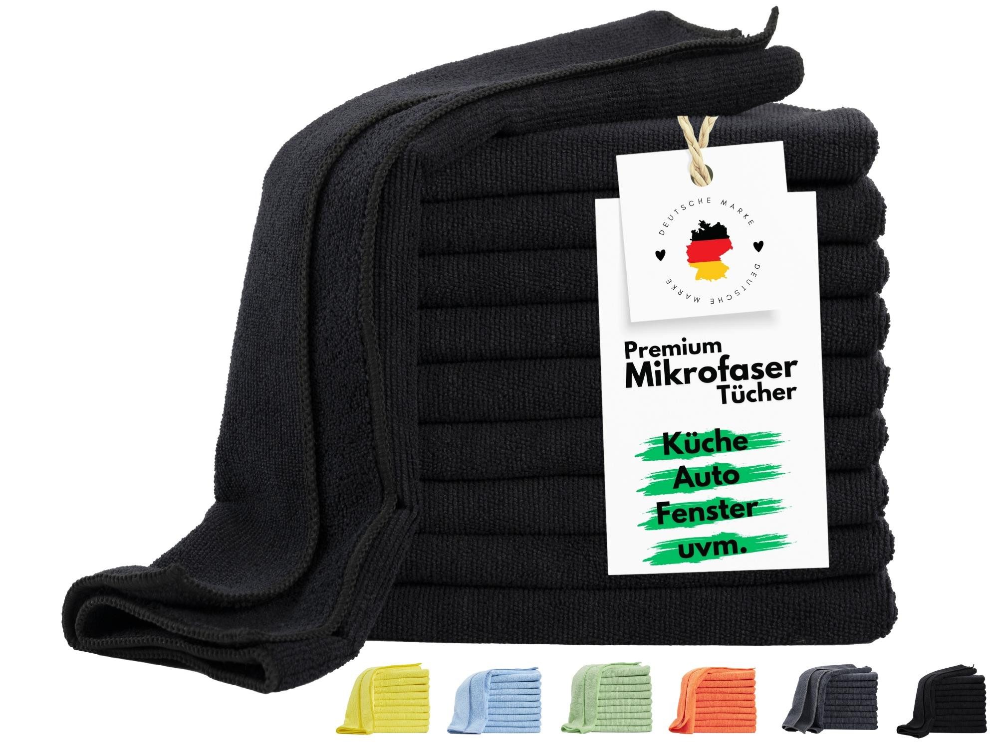 Carpe Sonno Fusselfrei Putztücher Fenstertücher Reinigungstücher Салфетки и губки Küche Auto Mikrofasertuch (Mikrofaser, 40x40 cm, Spar-Set, 10-tlg., 10 Полотенца из микрофибры, Microfasertücher für Reinigung Politur Bad Fenster Putzlappen Schwarz)
