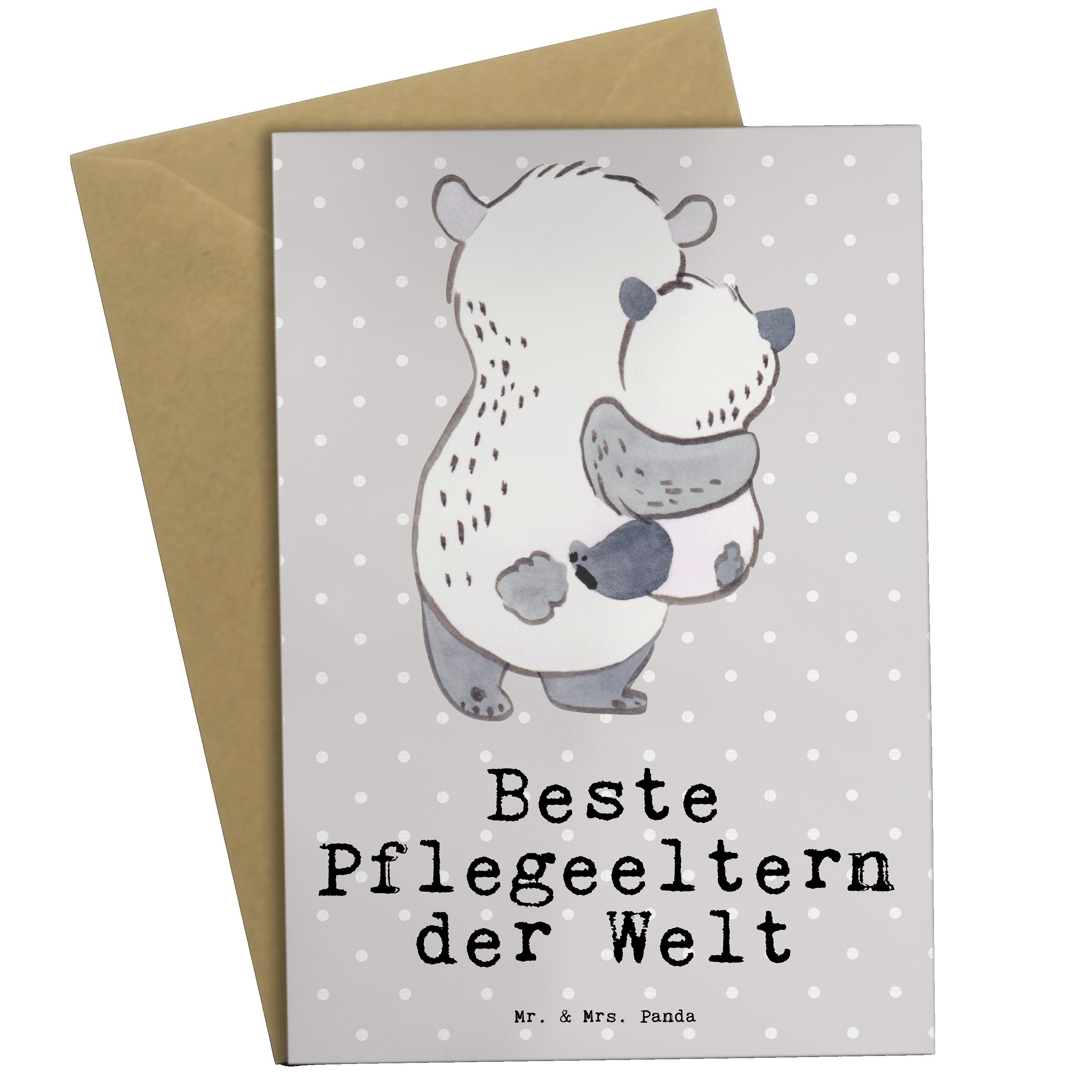 Mr. & Mrs. Panda Grußkarte Panda Beste Pflegeeltern der Welt - Grau Pastell - Geschenk, Hochzeit