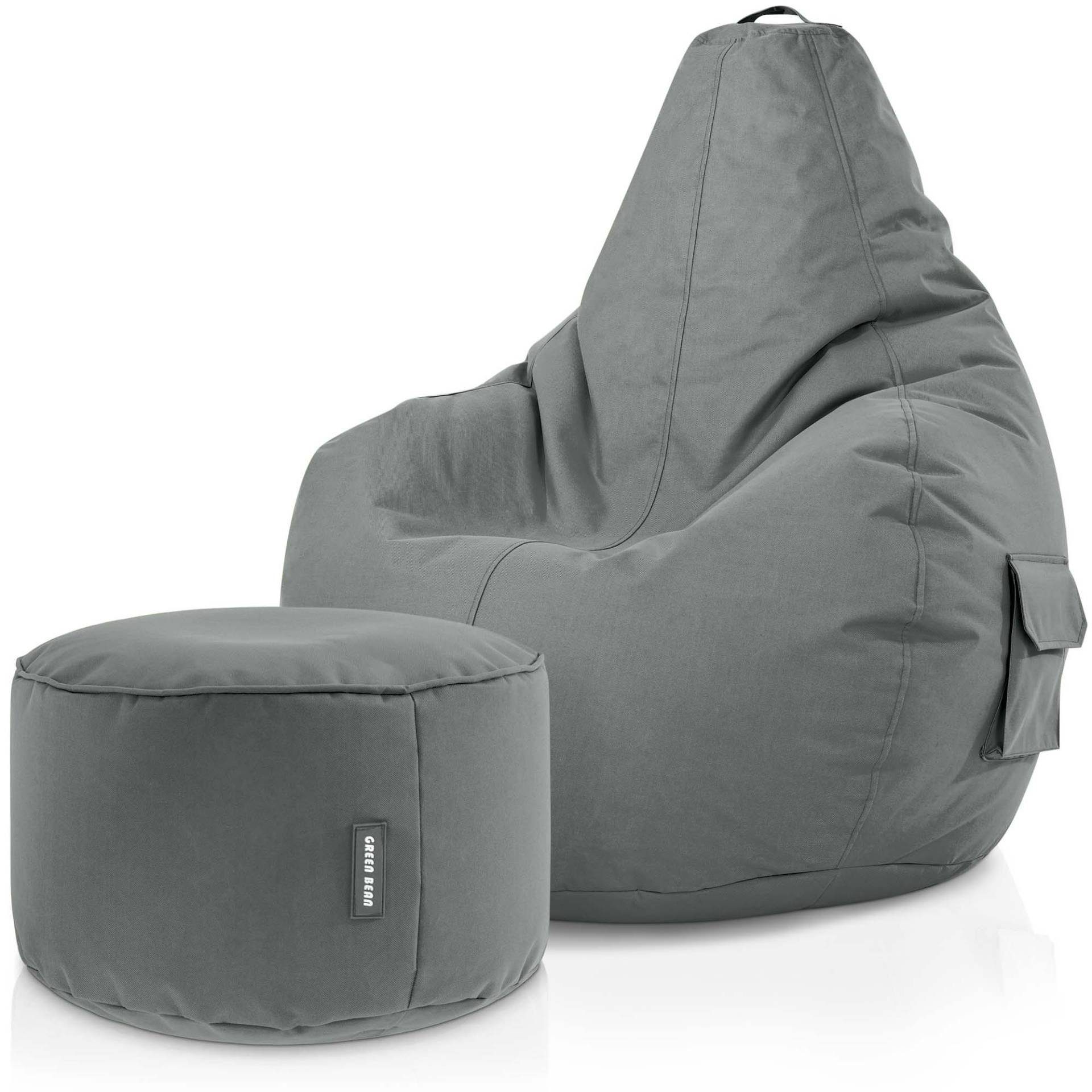 Green Bean Gaming Chair Cozy + Stay, Set Sitzsack mit Sitzhocker, Sitzkissen, Relax-Sessel Grau