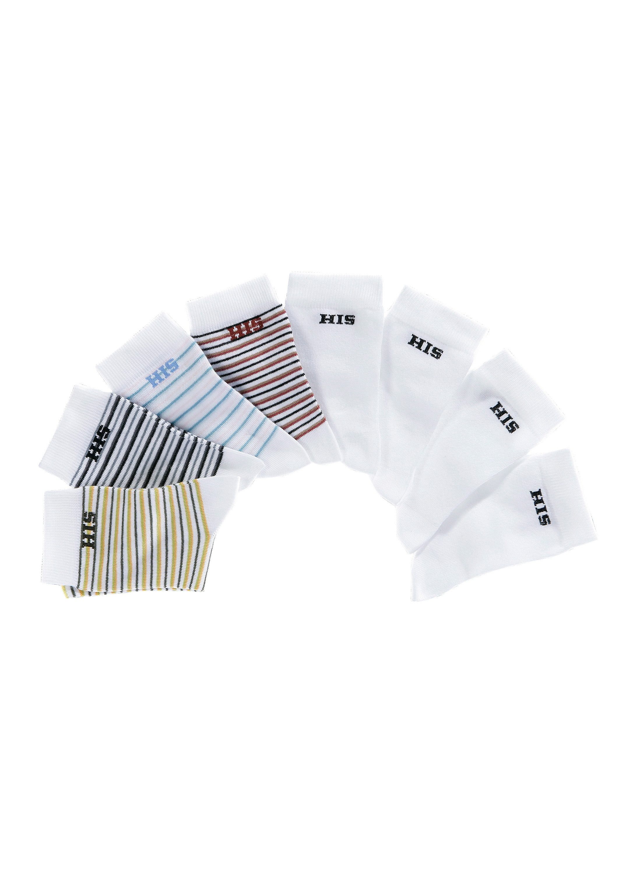 H.I.S und 8-Paar) geringelt Socken (Set, unifarben bunt-weiß