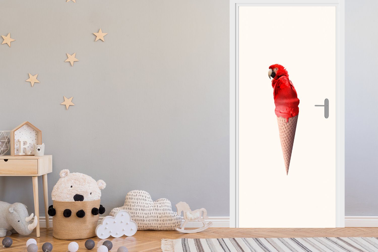 Türaufkleber, Eiscreme - - Rot Eistüten (1 75x205 Matt, Fototapete Papagei Weiß, bedruckt, Türtapete Tür, für - St), - MuchoWow cm