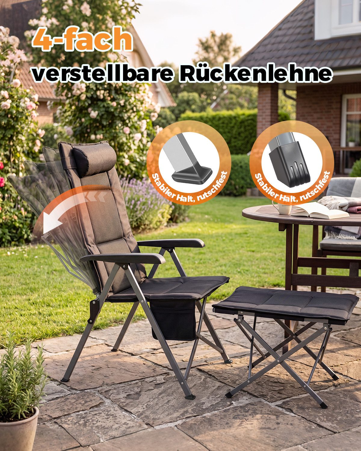 HOMECALL Klappstuhl Campingstuhl Faltbar 3D-Mesh + 600D Oxford Gartenstuhl Hohe Lehne – Bild 3 von 5