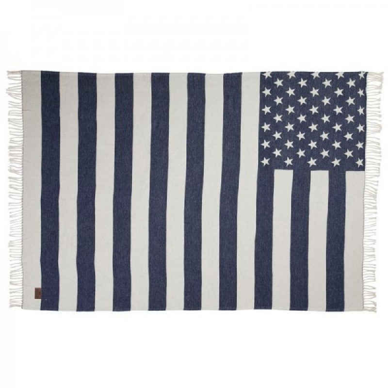 Wohndecke Decke Plaid Flag Throw Weiß Blau (130x170cm), Lexington
