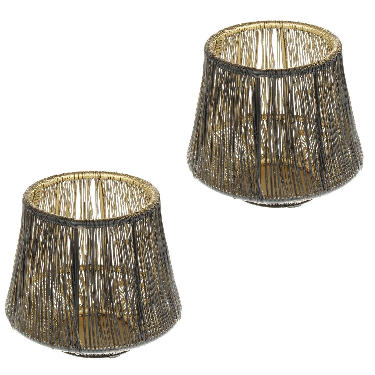 Macosa Home Teelichthalter schwarz gold 2er Set Windlicht Metall Kerzenständer, Deko Metallwindlicht Windlicht Tisch-Dekoration Kerzenhalter | Teelichthalter