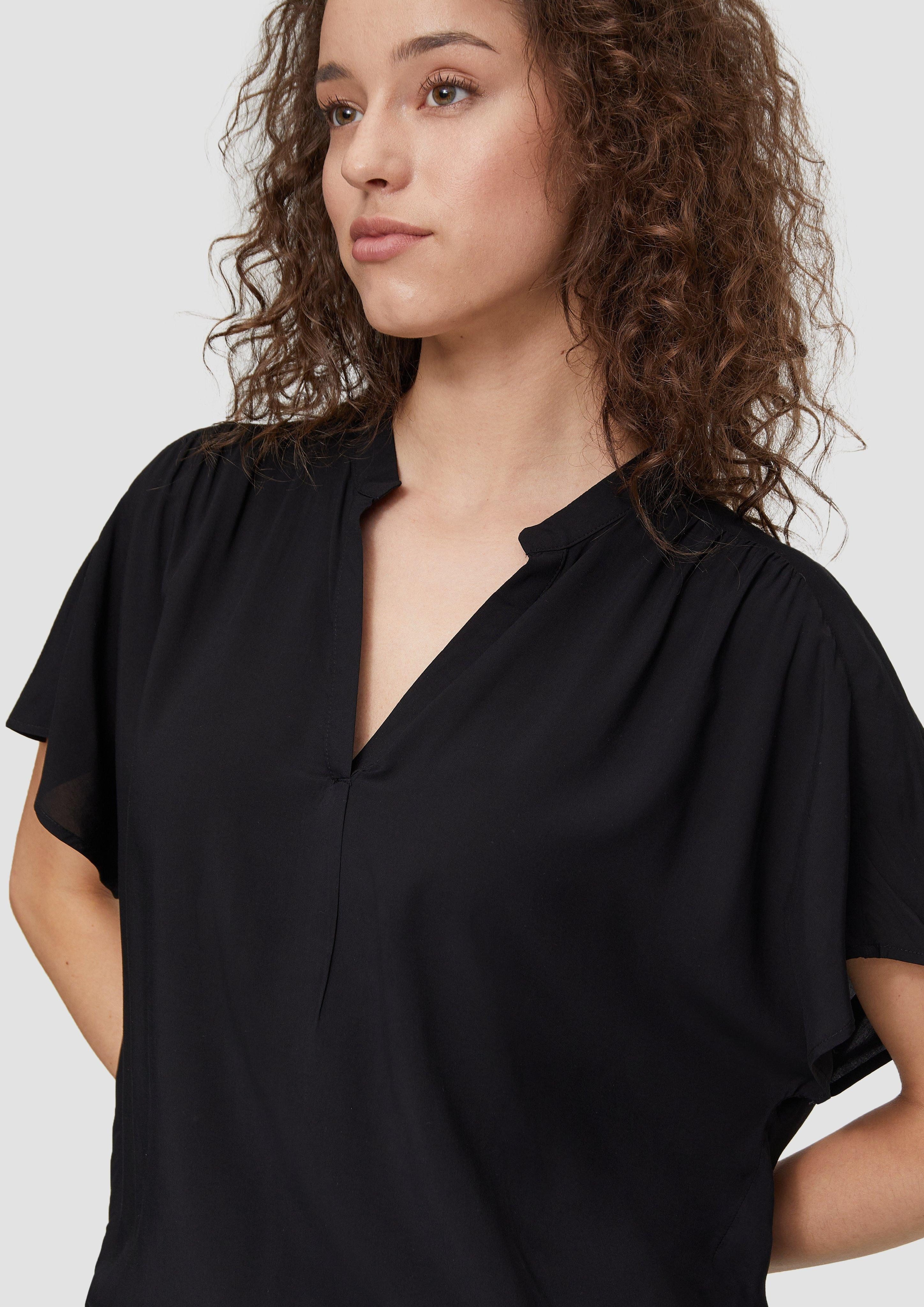QS Kurzarmbluse Viskosebluse mit Tunikaausschnitt Raffung günstig online kaufen