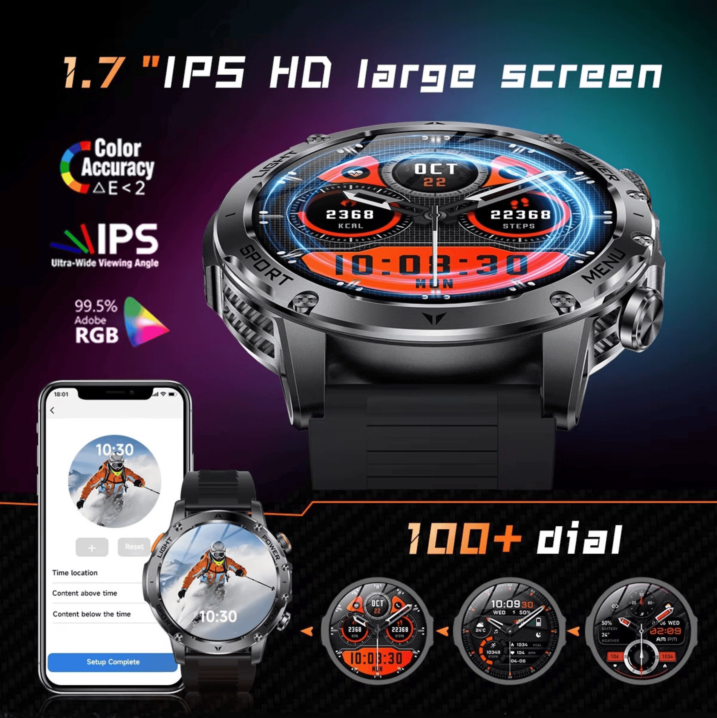 Nagham Ghazal Aswad Smartwatch Männer Bluetooth Anruf Taschenlampe Fitness Tracker 2025 Smartwatch (5cm cm), Taschenlampe integriert, Große 1000 mAh Batterie, Bluetooth-Anrufe