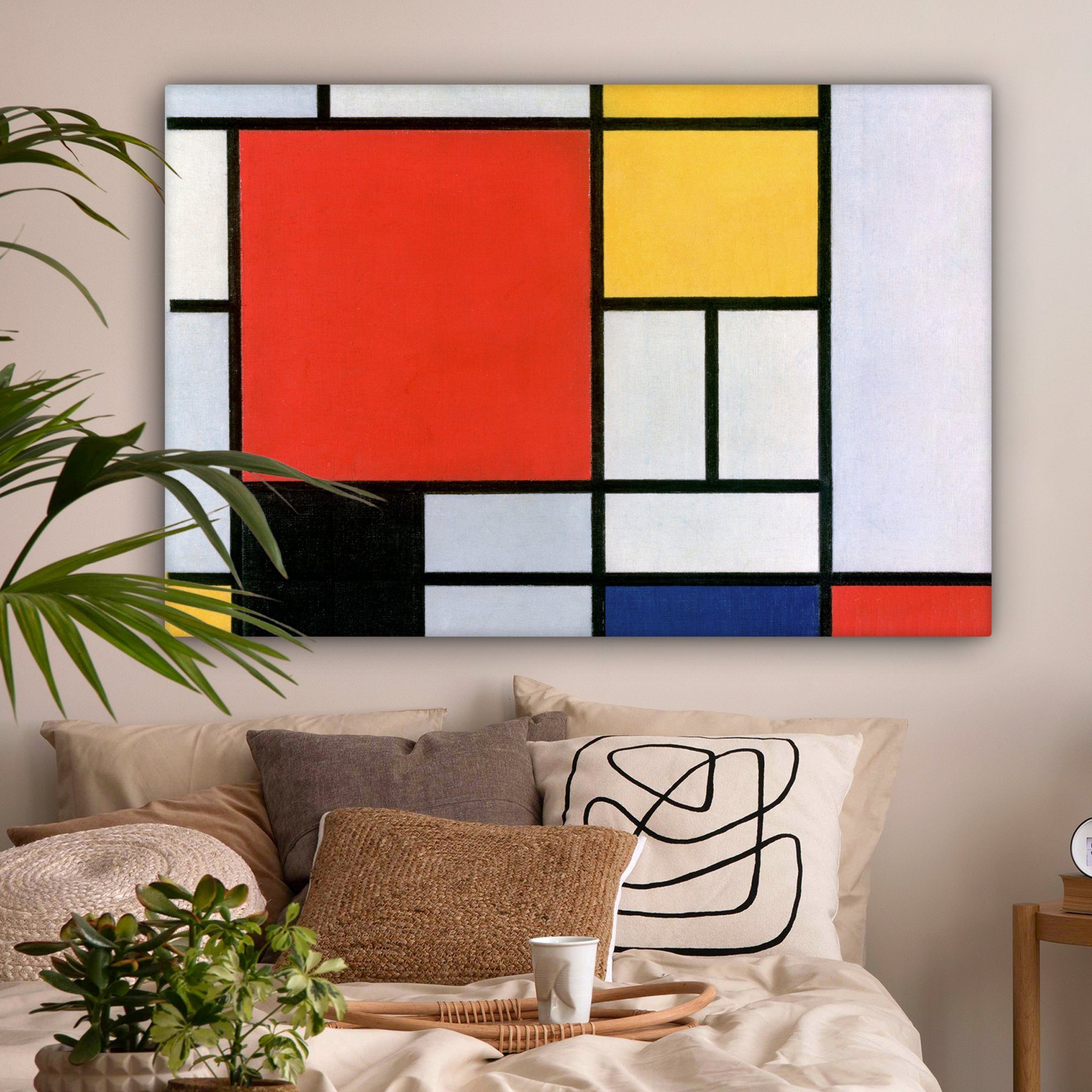 Wohnbereiche, - Gemälde Mondrian alle 120x80 großes, - St), (1 OneMillionCanvasses® XXL, Wandbild für Meister, Gemälde, Kunst Alte cm
