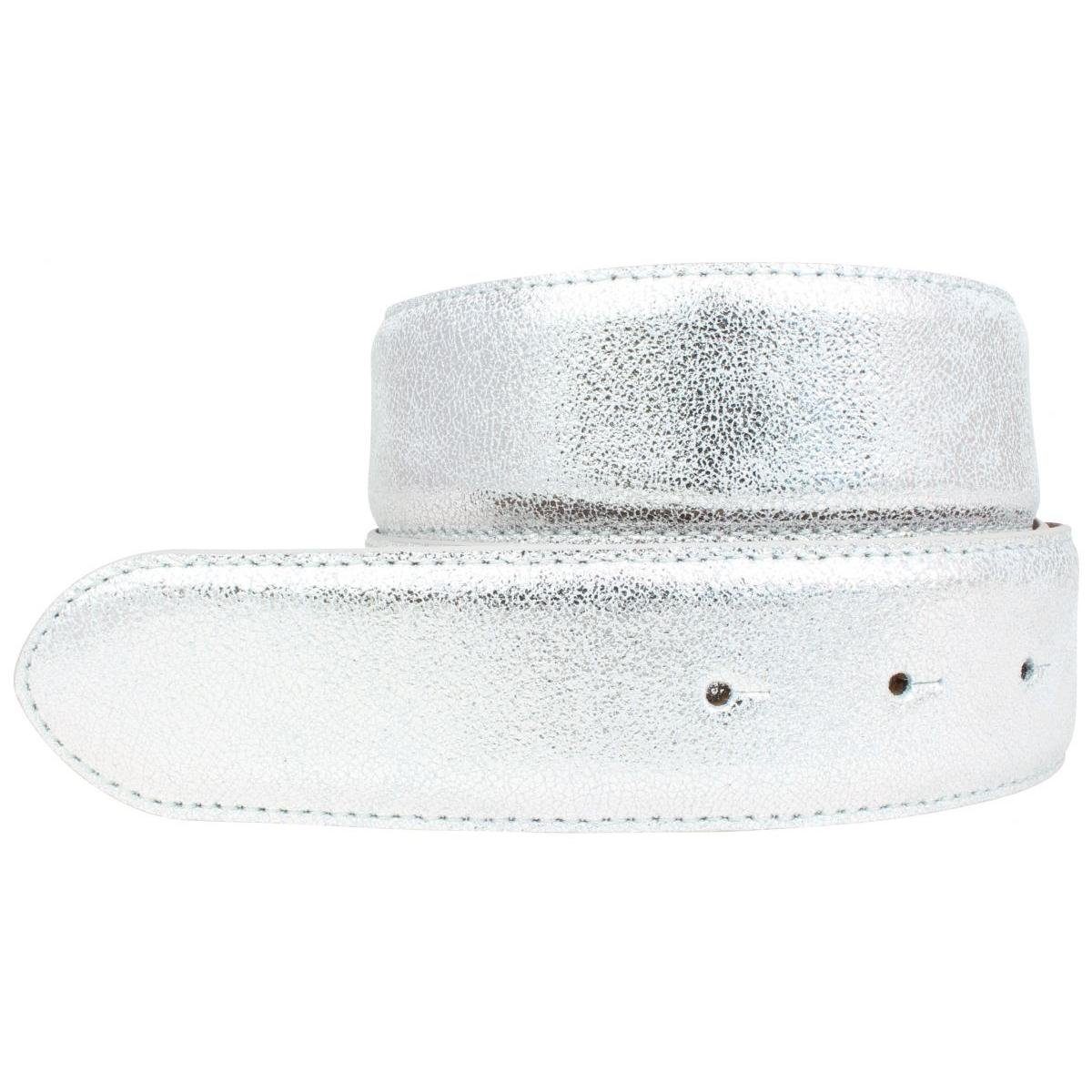 BELTINGER Ledergürtel Hochwertiger Wechselgürtel Metall-Optik ohne Schnalle 4 cm - Druckknop Silber