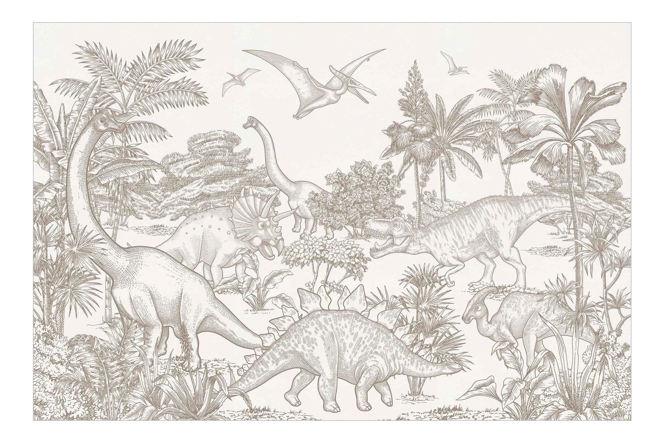Bilderdepot24 Kindertapete Dinosaurier Welt Sepia Illustration günstig online kaufen
