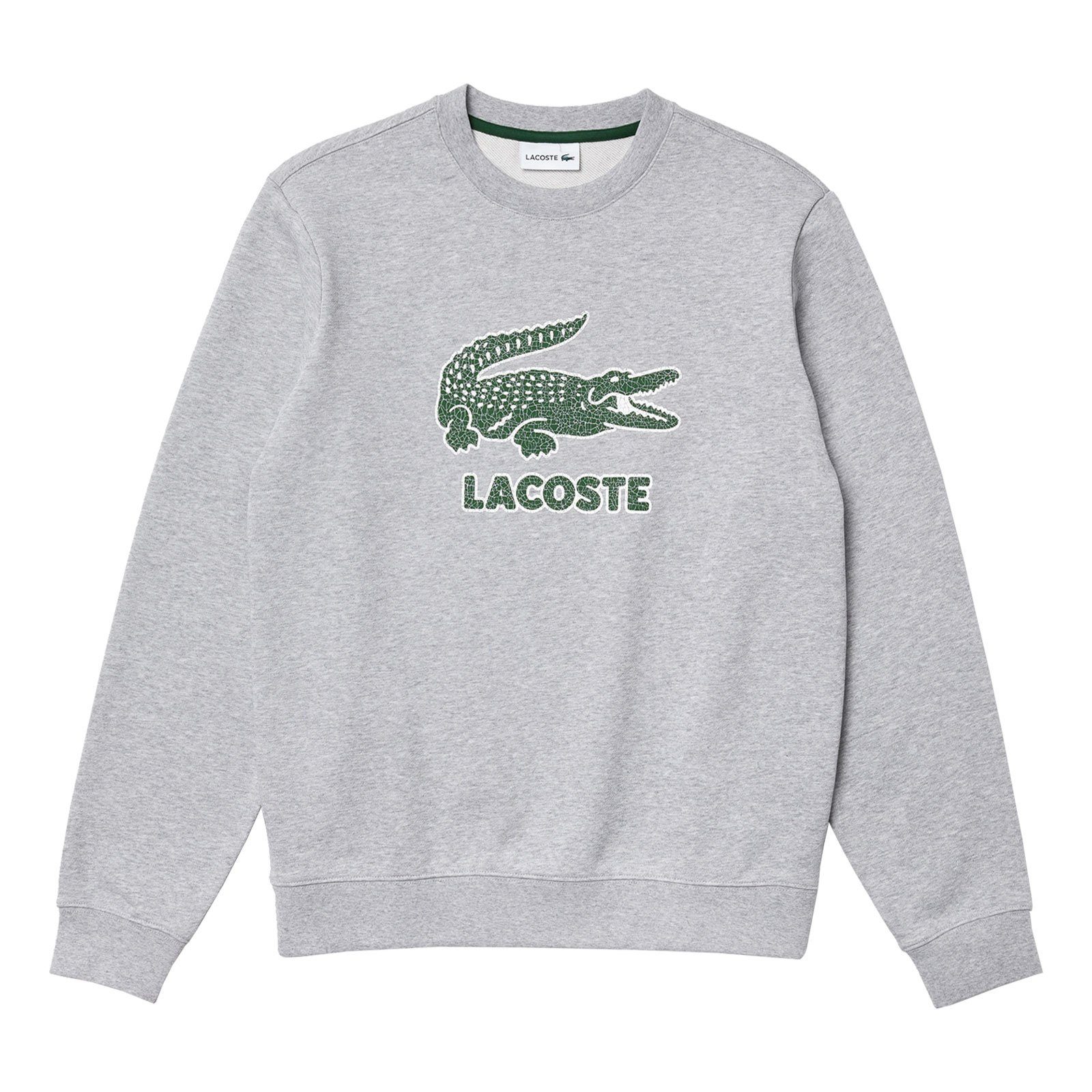 Lacoste Sweatshirt Sweatshirt mit großem Lacoste-Print in Riss-Optik CCA grey melange