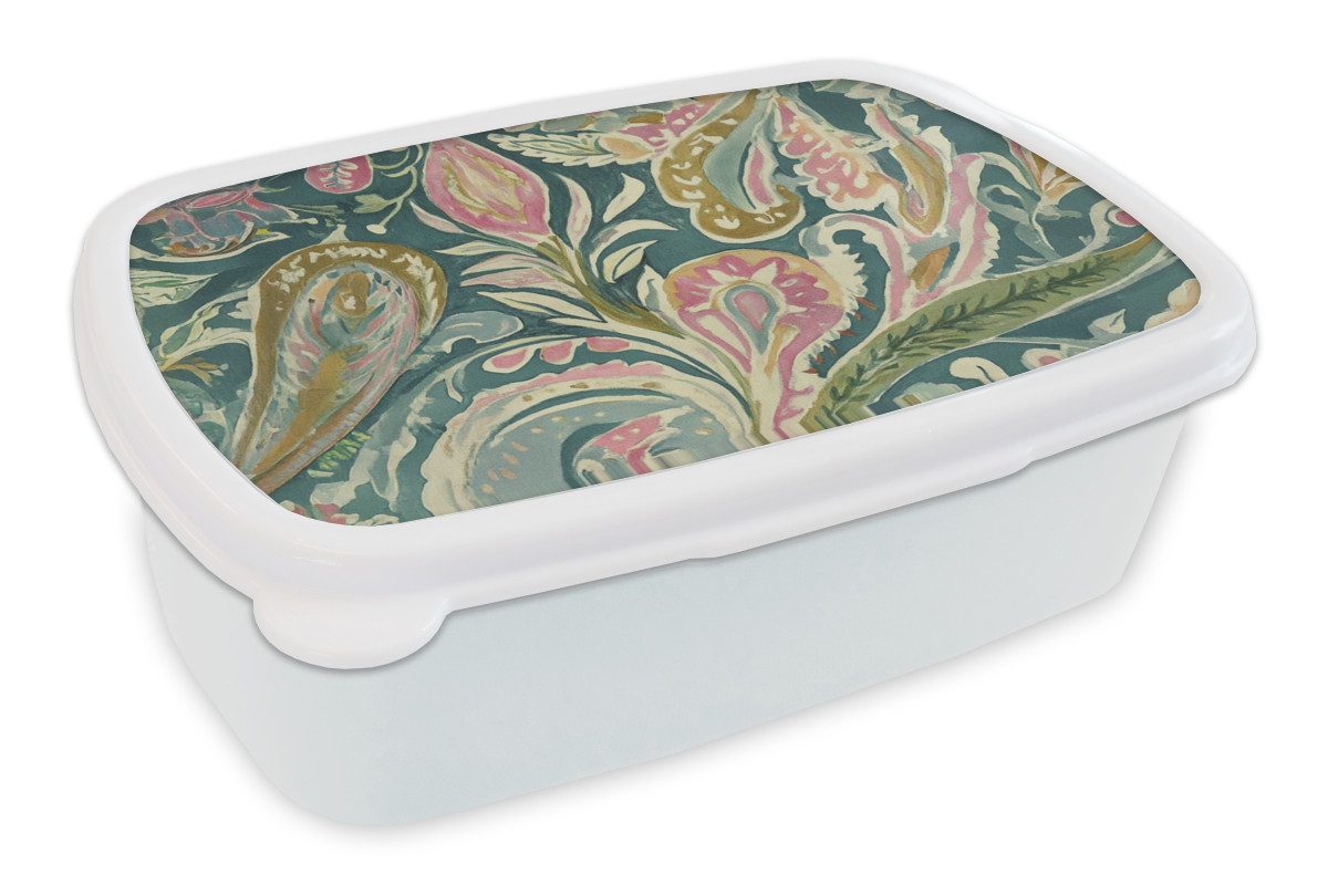 MuchoWow Lunchbox Gemustert - Bunt - Verschnörkelt - Grün, Kunststoff, (2-tlg), Brotdose Schule oder Arbeit, Brotbox für Kinder und Erwachsene