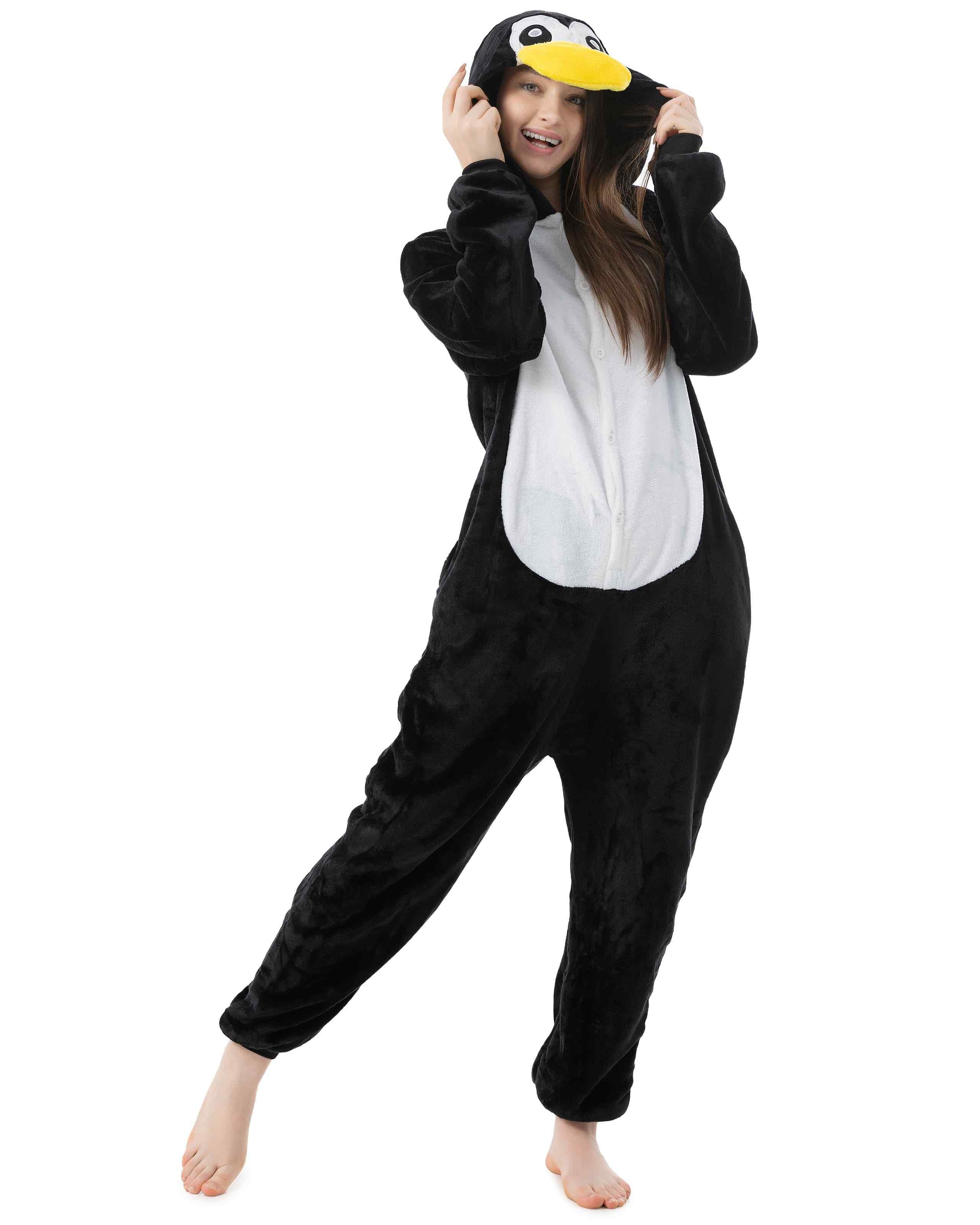 Katara Partyanzug Meerestiere Jumpsuit Kostüm für Erwachsene S-XL, Karneval - Kostüm, Kigurumi - Pinguin schwarz weiß M (155-165cm)