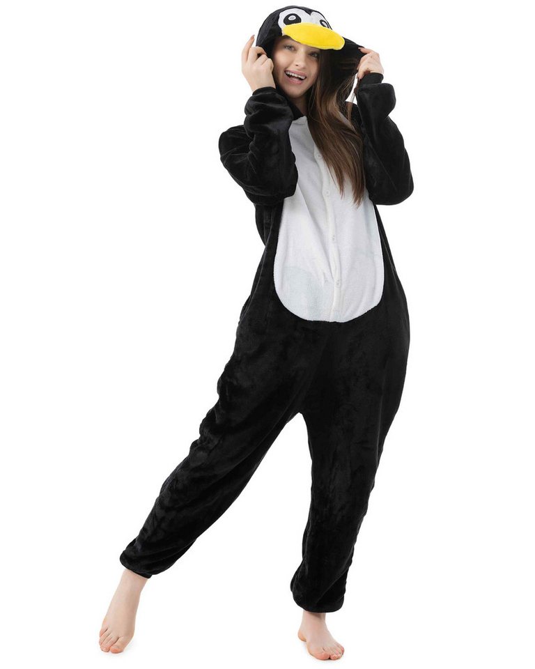 Katara Partyanzug Meerestiere Jumpsuit Kostüm für Erwachsene S-XL, Karneval - Kostüm, Kigurumi - Pinguin schwarz weiß M (155-165cm)