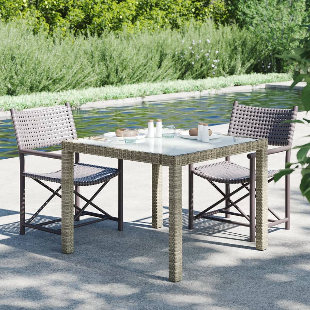 vidaXL Gartentisch 90 x 90 x 75 cm Gartentisch 90x90x75 cm Gehärtetes Glas Polyrattan Gra