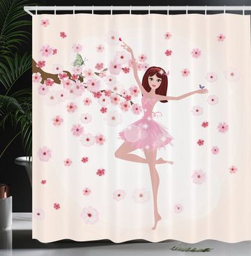Abakuhaus Duschvorhang Moderner Digitaldruck mit 12 Haken auf Stoff Wasser Resistent Breite 175 cm, Höhe 180 cm, Ballett Ballerina-Mädchen Sakura Baum