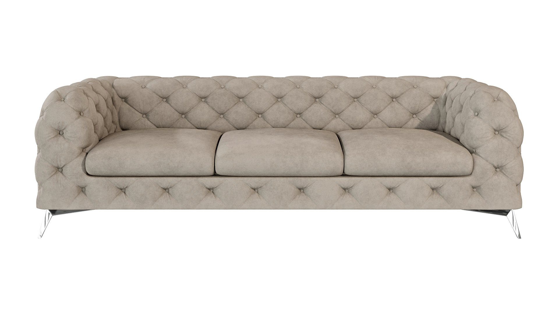 Chesterfield Silber mit Dunkle mit Creme 3-Sitzer Füßen, Wellenfederung Kalina Sofa S-Style Metall Möbel