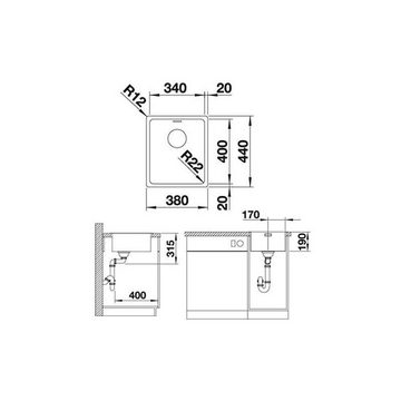 Blanco Edelstahlspüle BLANCO ANDANO 340-IF Edelstahl Seidenglanz, InFino Ablauf, 522953, 38/44 cm