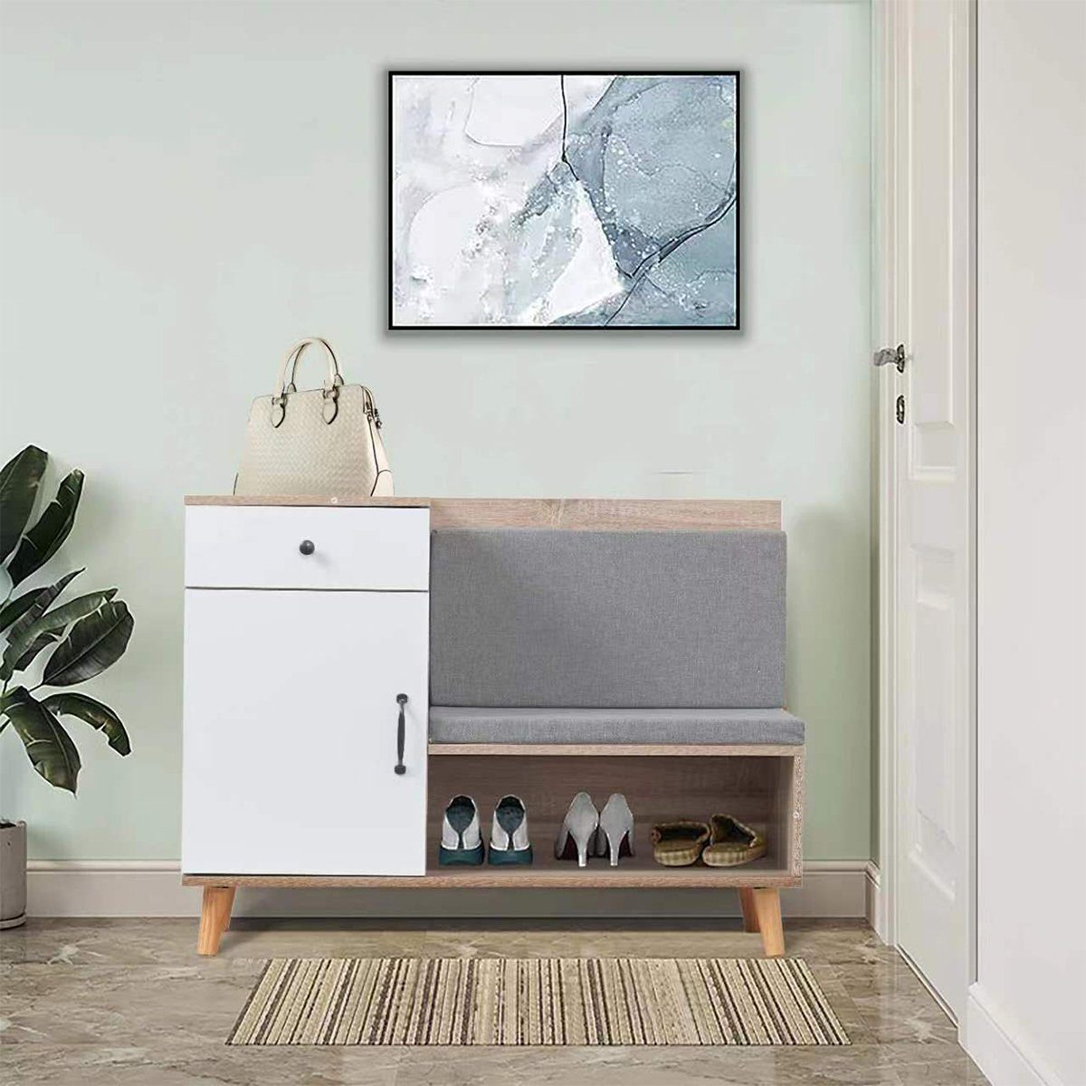 Happy Home Schuhschrank Schuhbank mit Sitz Schuhschrank Schuhregal weiß grau