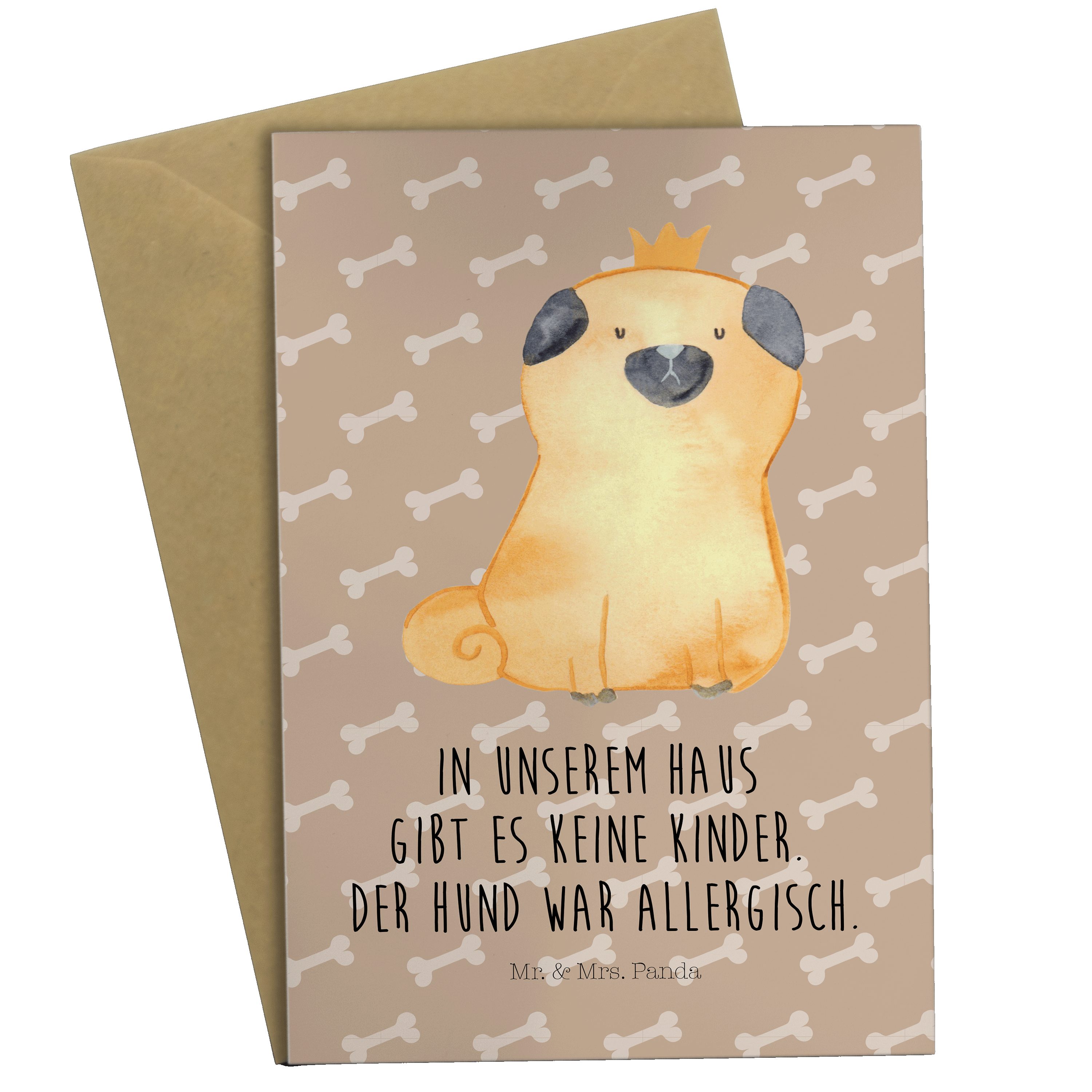 Hundeglück Mrs. Krone Vierbeiner, Grußkarte Glückwuns - Geschenk, - Klappkarte, Panda & Mops Mr.