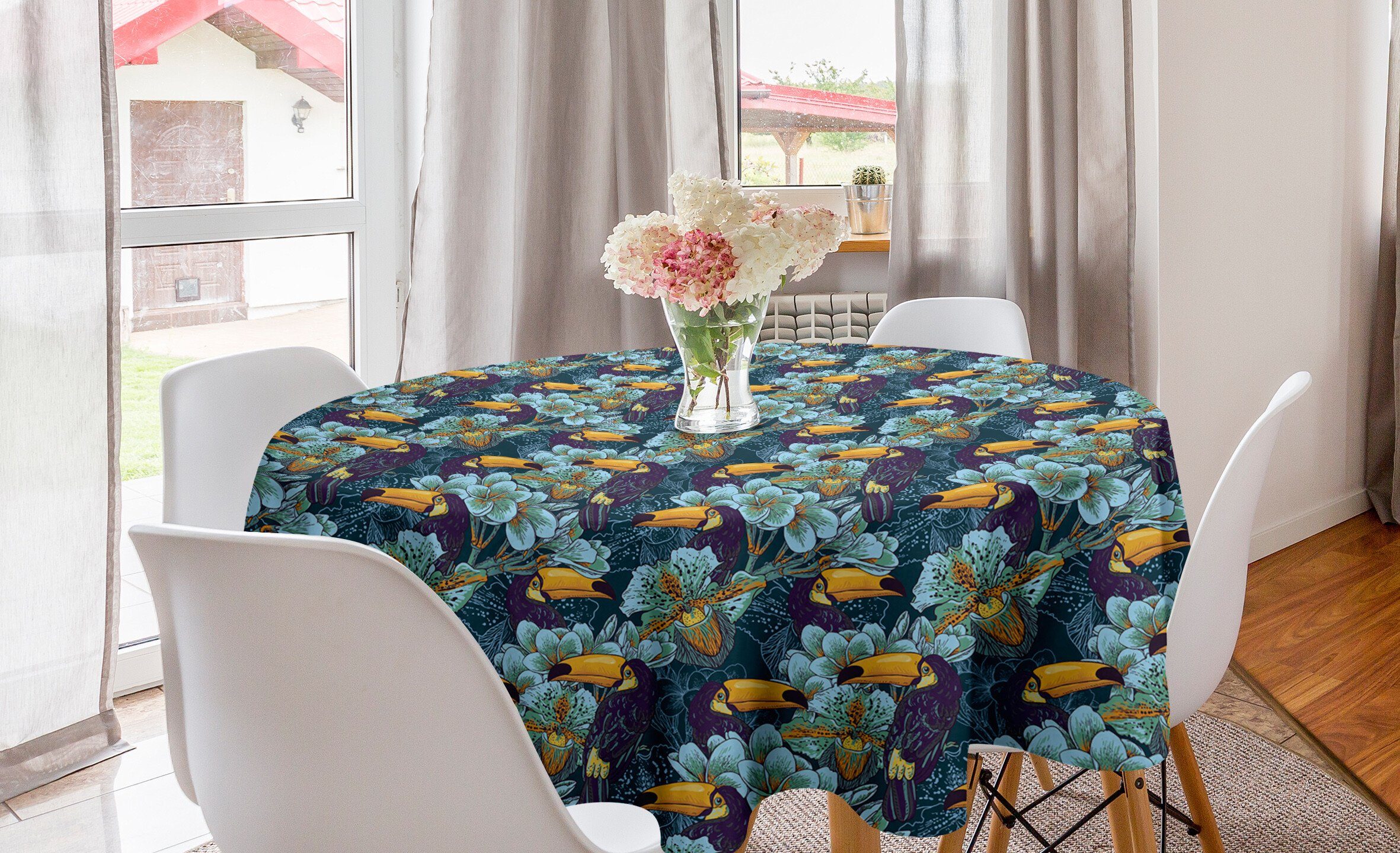 Abakuhaus Tischdecke Kreis Tischdecke Abdeckung für Esszimmer Küche Dekoration, Vögel Regenbogentukan Vogel