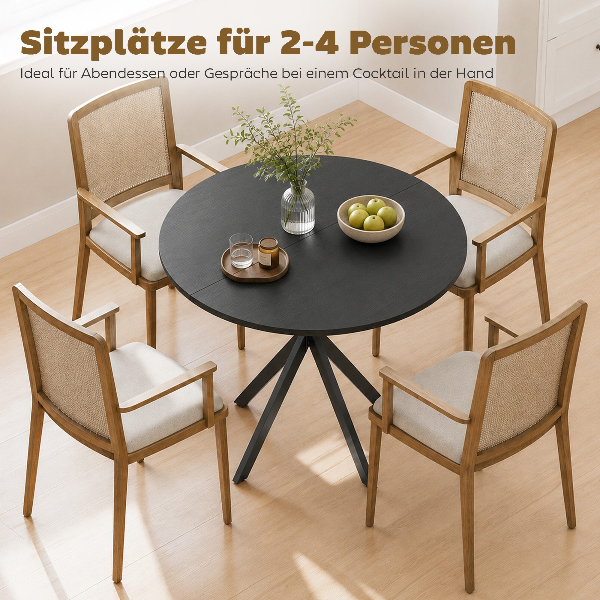 HOMCOM Esstisch Küchentisch im Industriestil mit Stahlbeinen für 2 Personen (für Esszimmer, Küche, Wohnzimmer, 1-St., rund, 80 x 80 x 75 cm), Schwarz – Bild 4 von 5