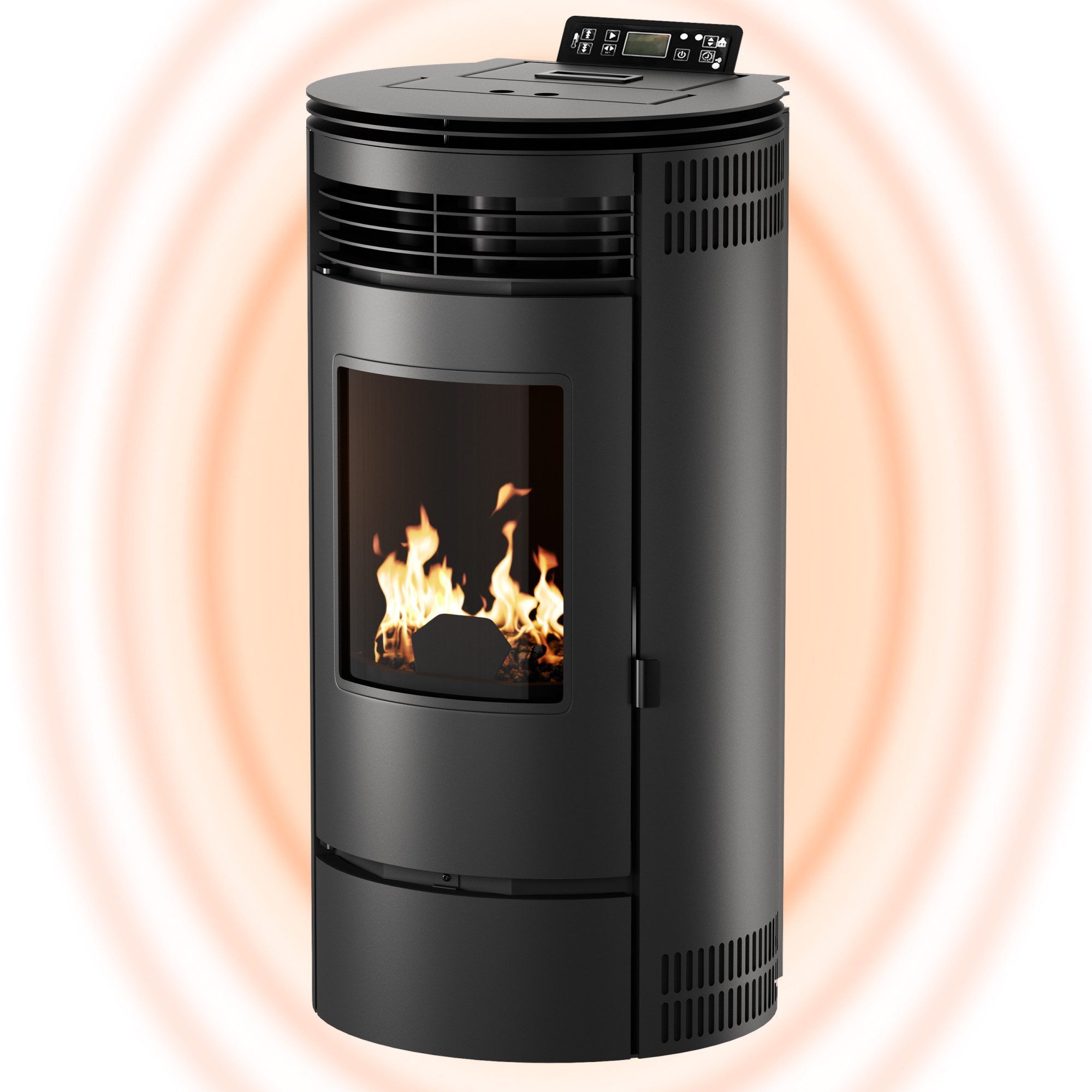 NEMAXX Pelletofen PR8 Pelletheizung 9 kW bis 220m³ Wi-Fi Ready–effiziente Wärme–Schwarz