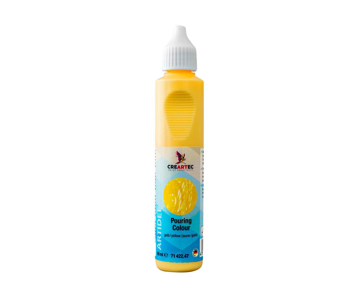 CREARTEC Bastelfarbe Pouring Farbe - Gelb - 88ml - für künstlerische Fließtechniken, für flexible, kreative Einsätze und einfache Nutzung - Made in Germany