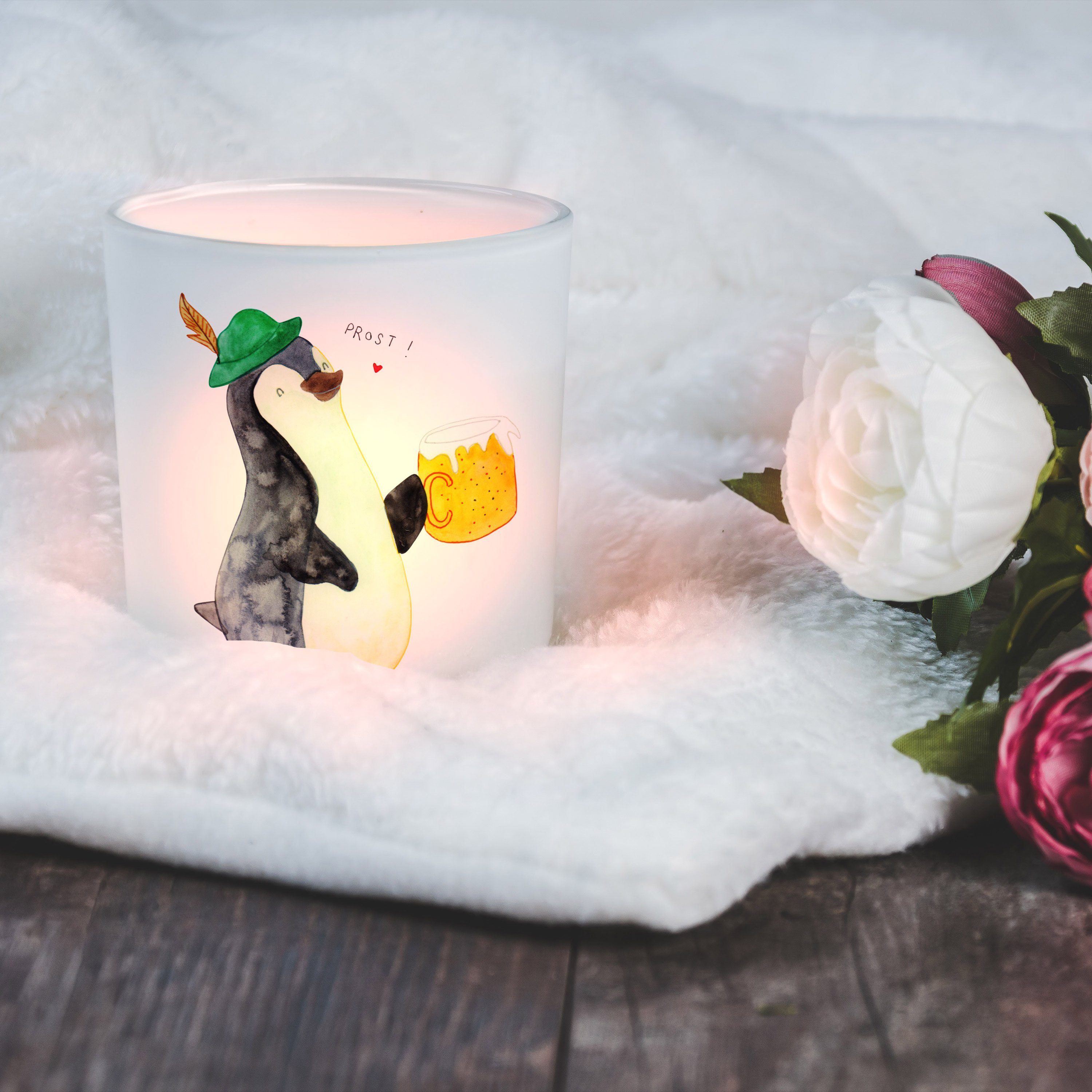Mrs. St) - Pinguin Windlicht Windlicht & Geschenk, Kerzenlicht, (1 Kerze, Transparent Mr. Bier Panda -