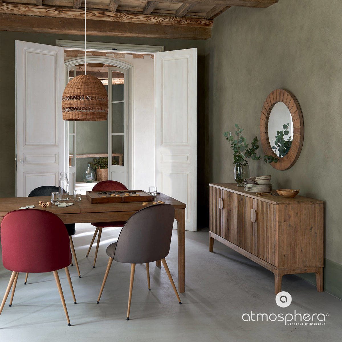 Atmosphera Créateur d'intérieur Wandspiegel Dekospiegel mit Holzrahmen, Tannenholz, Ø 83 cm – Bild 3 von 5