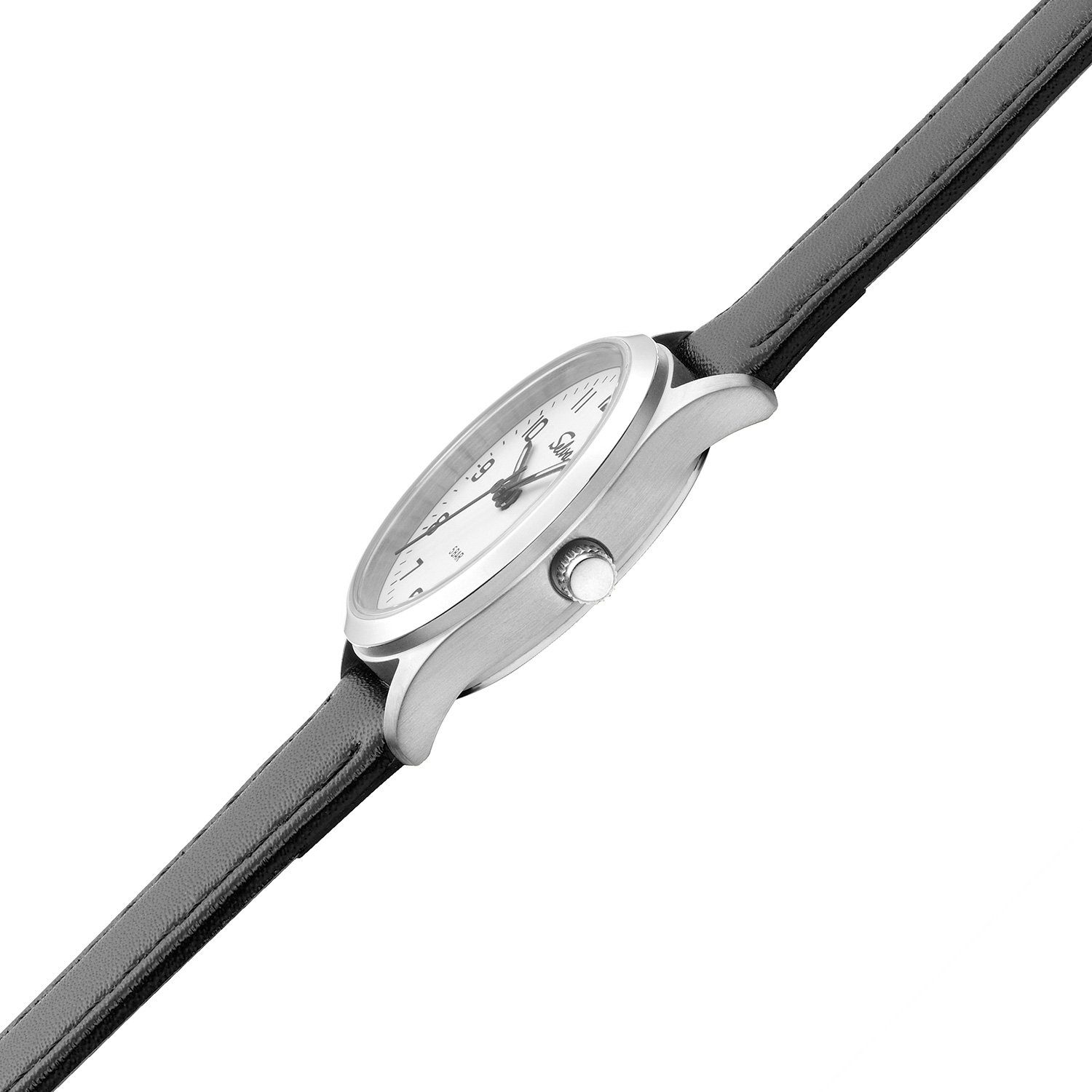 Selva Zifferblatt Ø Technik Lederband Quarzuhr mit SELVA 27mm Gehäuse Quarz-Armbanduhr weiß, vergoldet