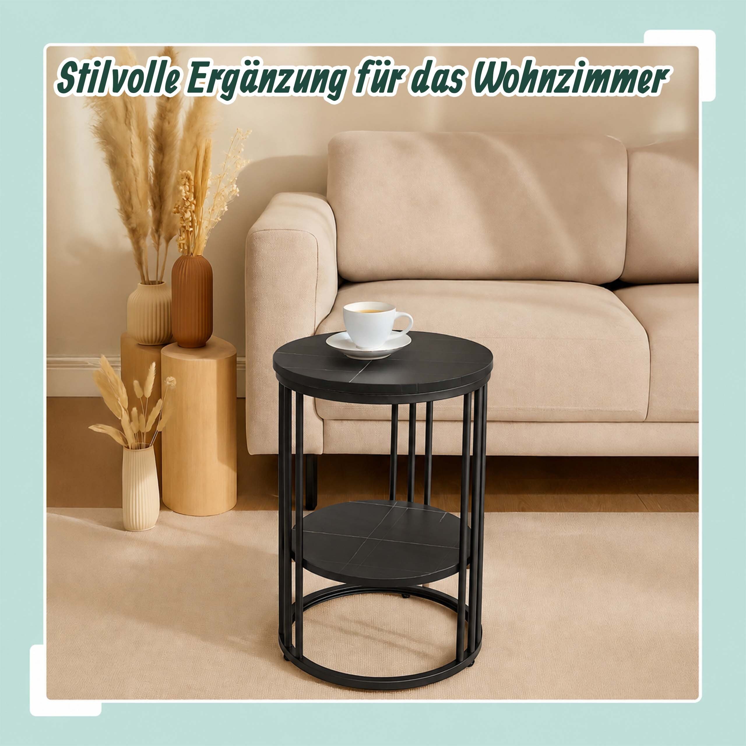 relaxdays Beistelltisch in Marmoroptik (1-St), Schwarz-Schwarz – Bild 2 von 5