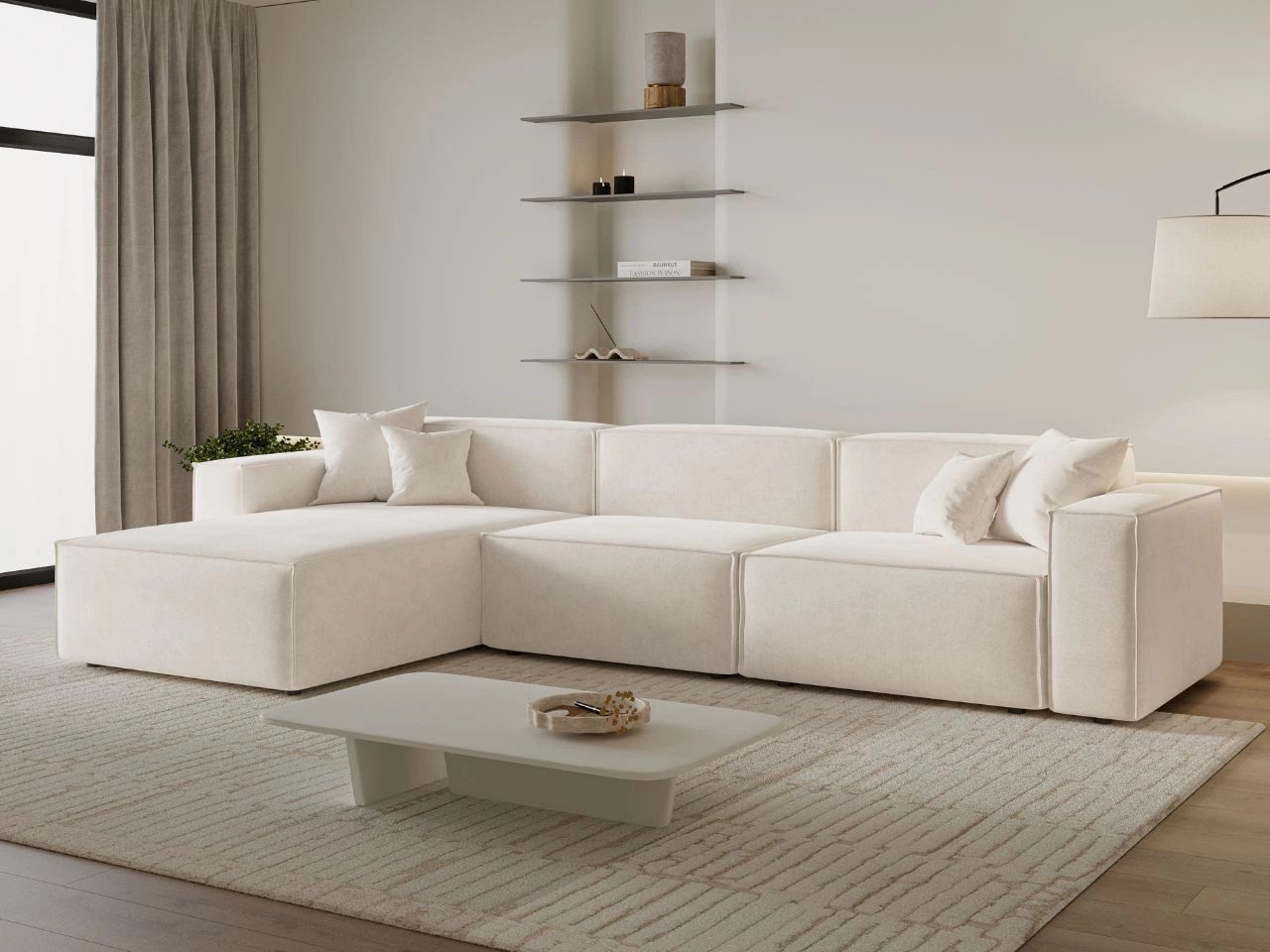 GrainGold Ecksofa L-Form ARIZONA - 265x180 cm, Creme, Links, Wellenfedern, günstig online kaufen