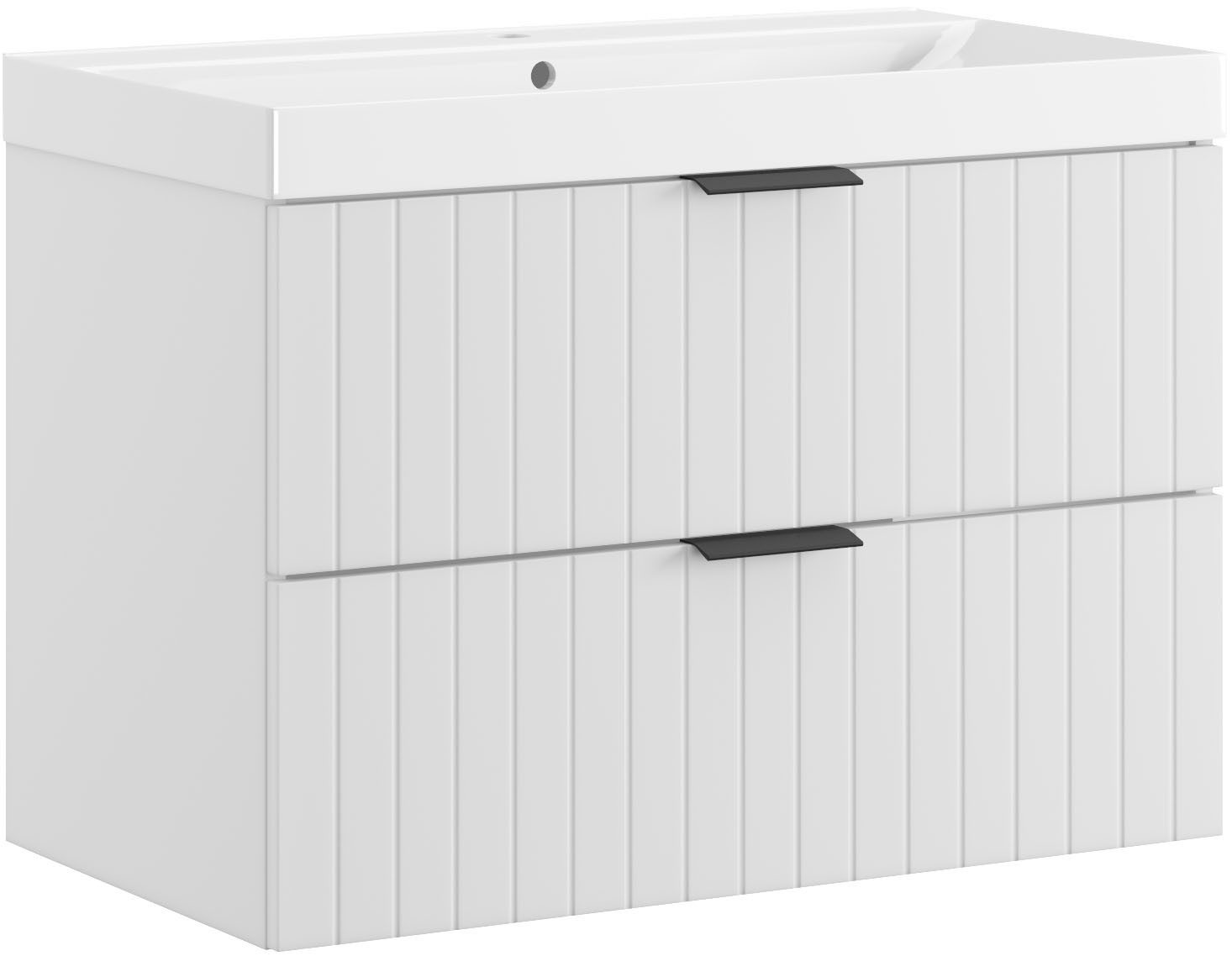 welltime Waschtisch HARMONY mit Waschbecken, Breite 60 oder 80cm, modernes Design, Schrank mit 2 Schubladen, Soft-Close-Function, Paneeloptik