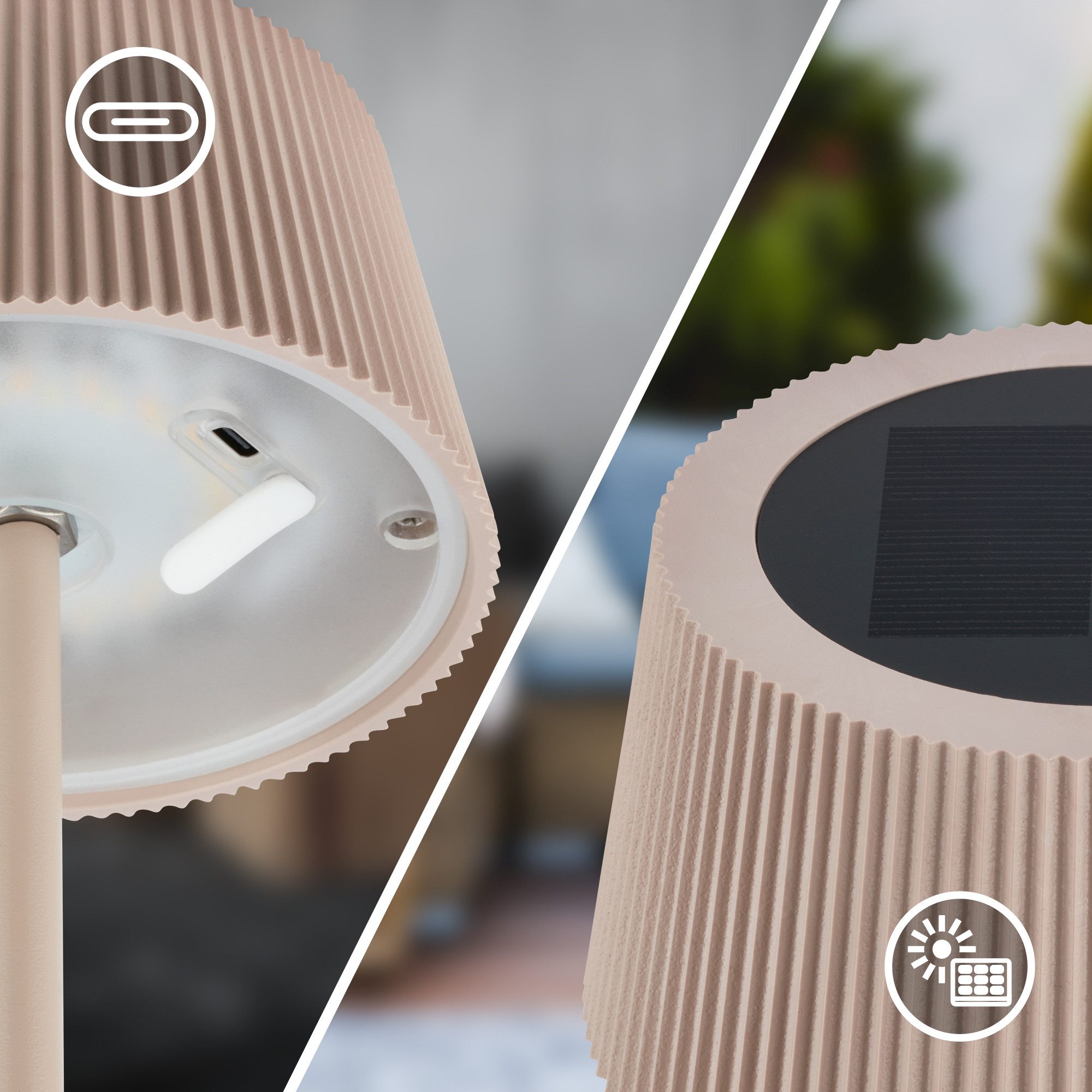 Briloner Leuchten LED Tischleuchte Tischlampe kabellos Akku Solar Touch Dimmbar USB-C, LED fest integriert, 3000K, 4000K, 6500K, 12x34 cm, Indoor/Outdoor, Balkon, Terrasse, Wohnzimmer