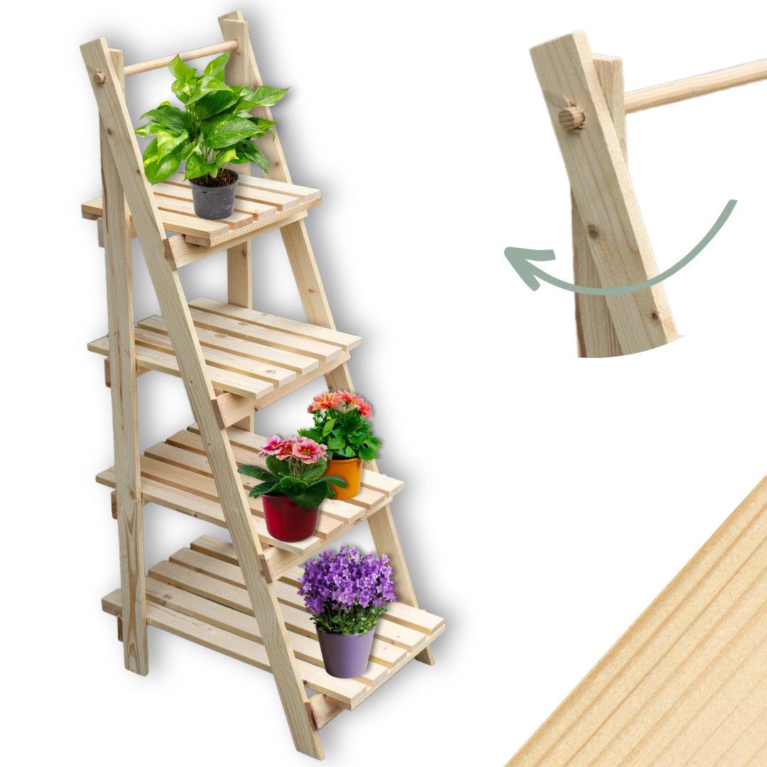 holz4home® Pflanzentreppe Pflanzleiter mit 4 Ablagen I Blumentreppe aus Tan günstig online kaufen