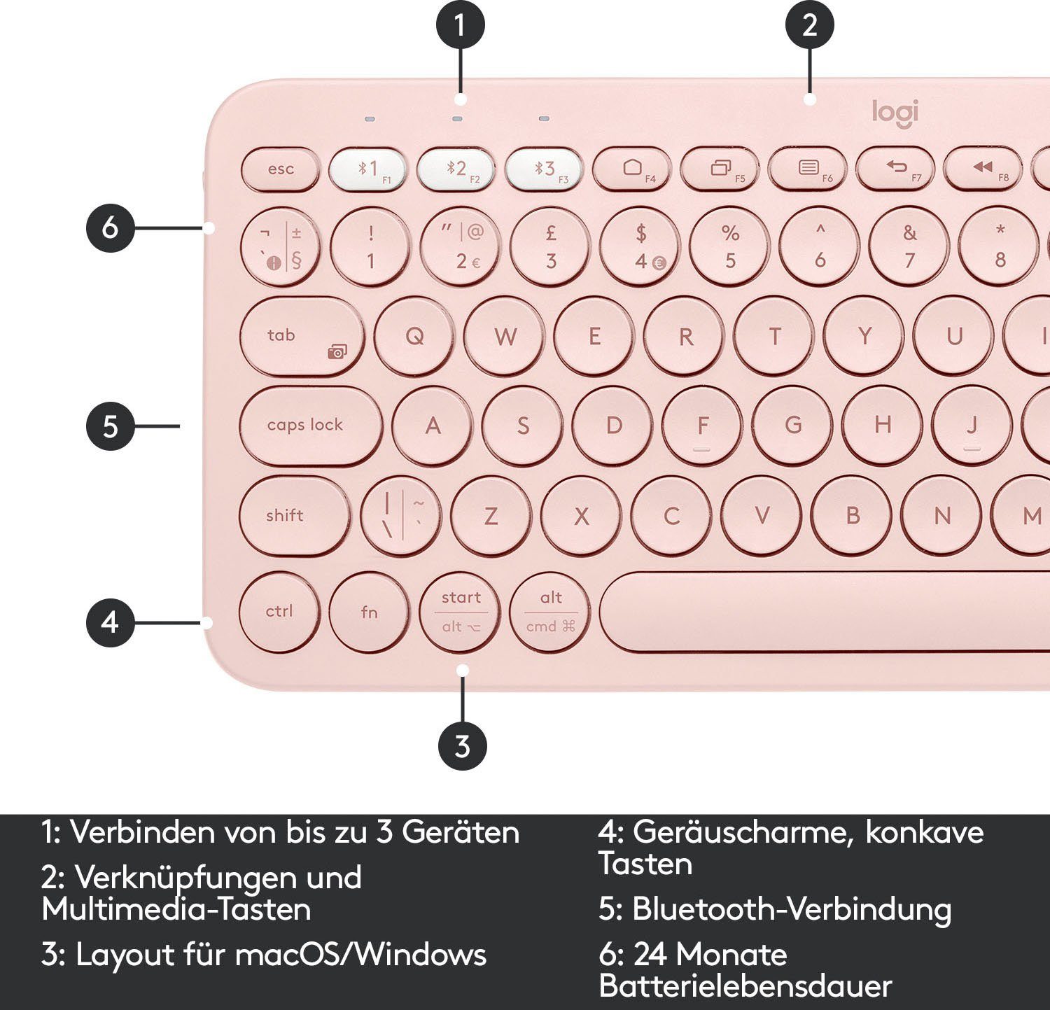 Logitech K380 MULTI-DEVICE Wireless-Tastatur Rose