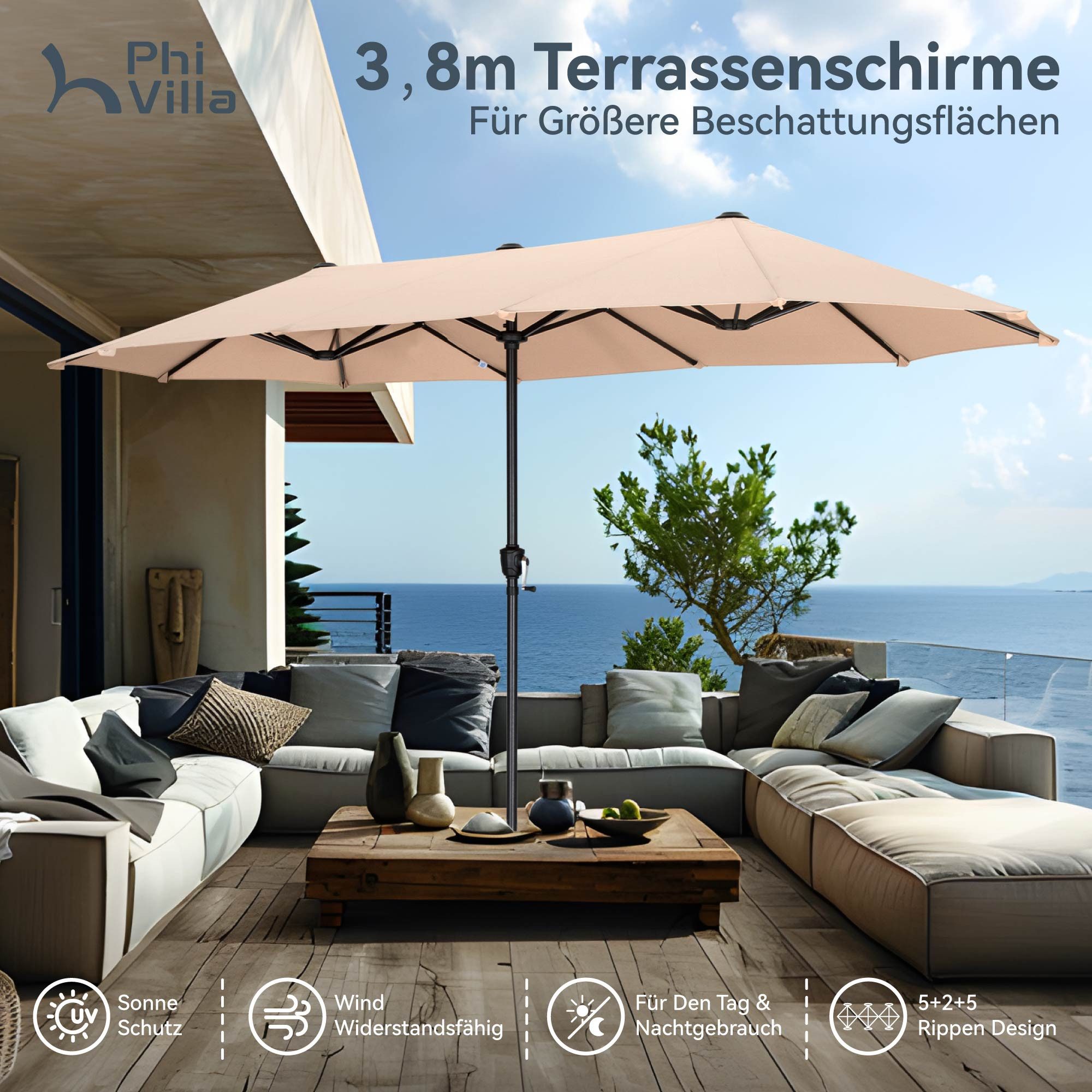 PHI VILLA Sonnenschirm, Balkon Rechteckig Groß günstig online kaufen